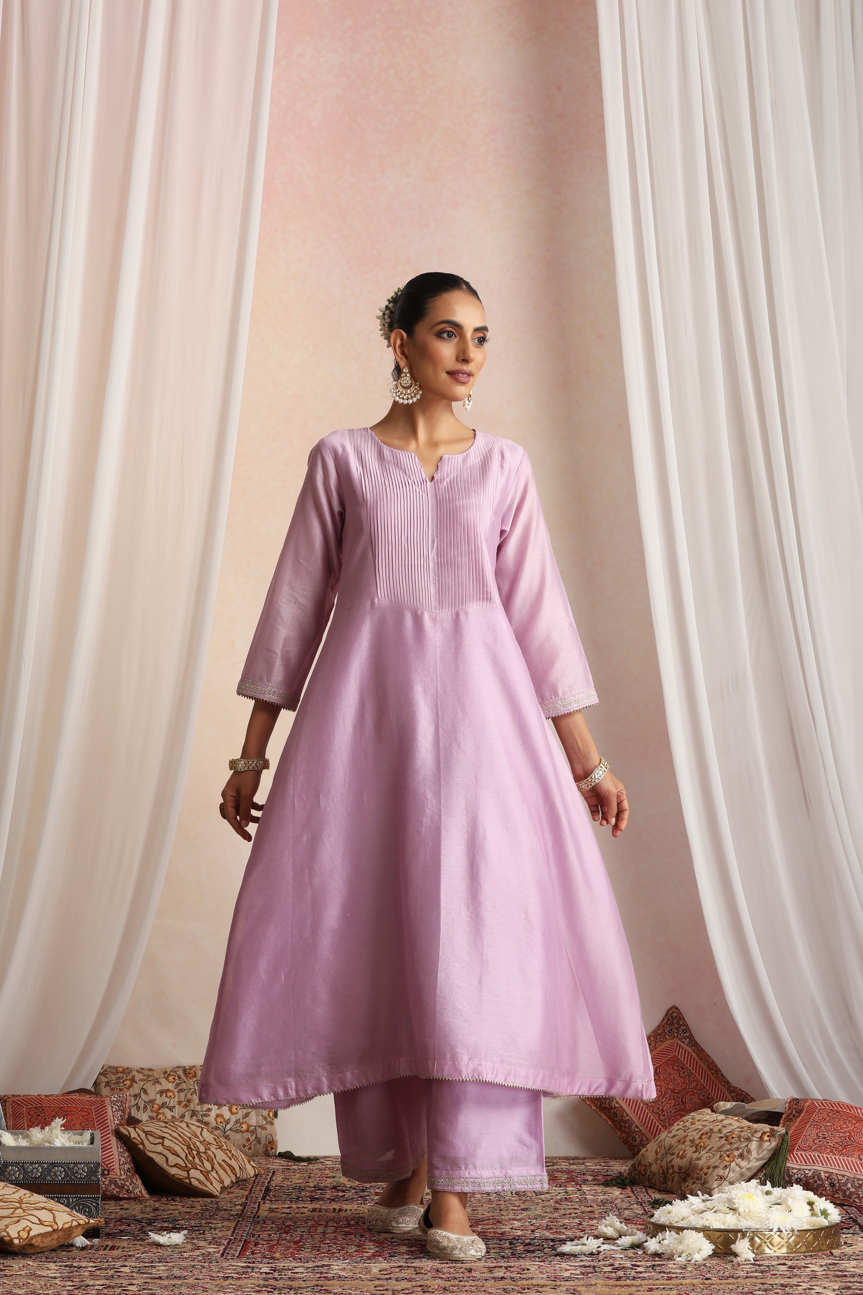 Nimiti Lavender Embroidered Pintex Kurta Set with Dupatta