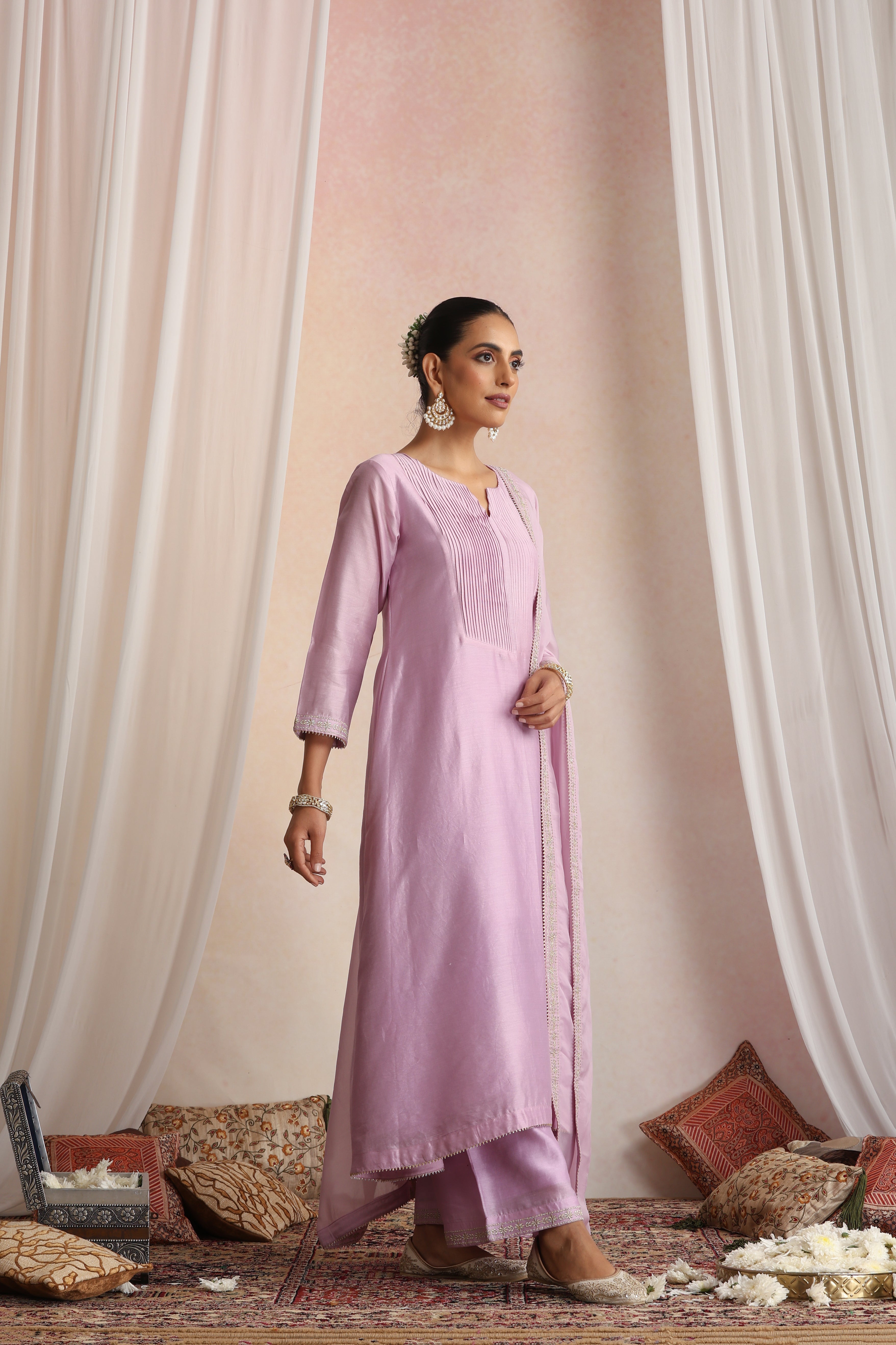 Nimiti Lavender Embroidered Pintex Kurta Set with Dupatta