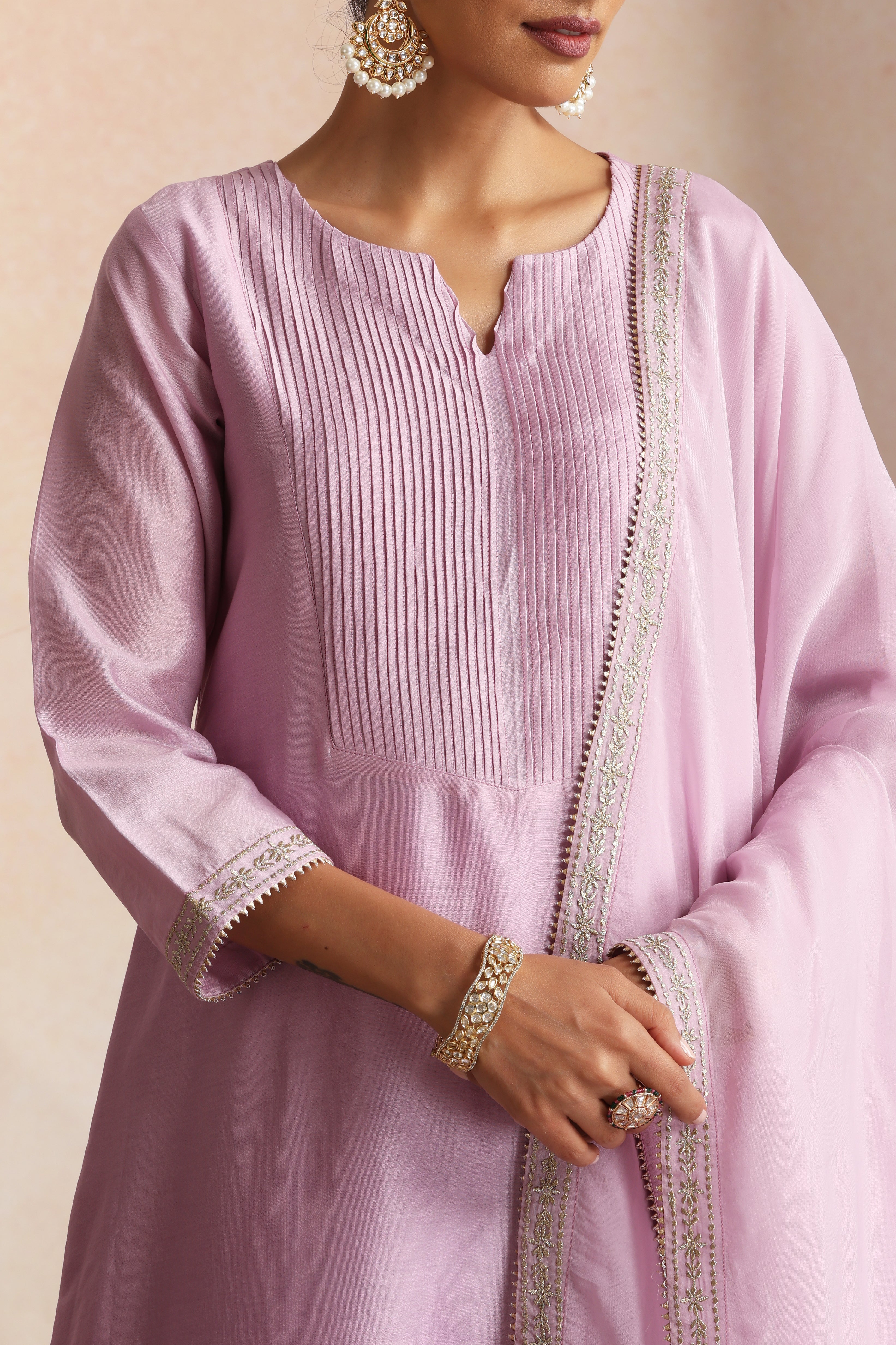 Nimiti Lavender Embroidered Pintex Kurta Set with Dupatta
