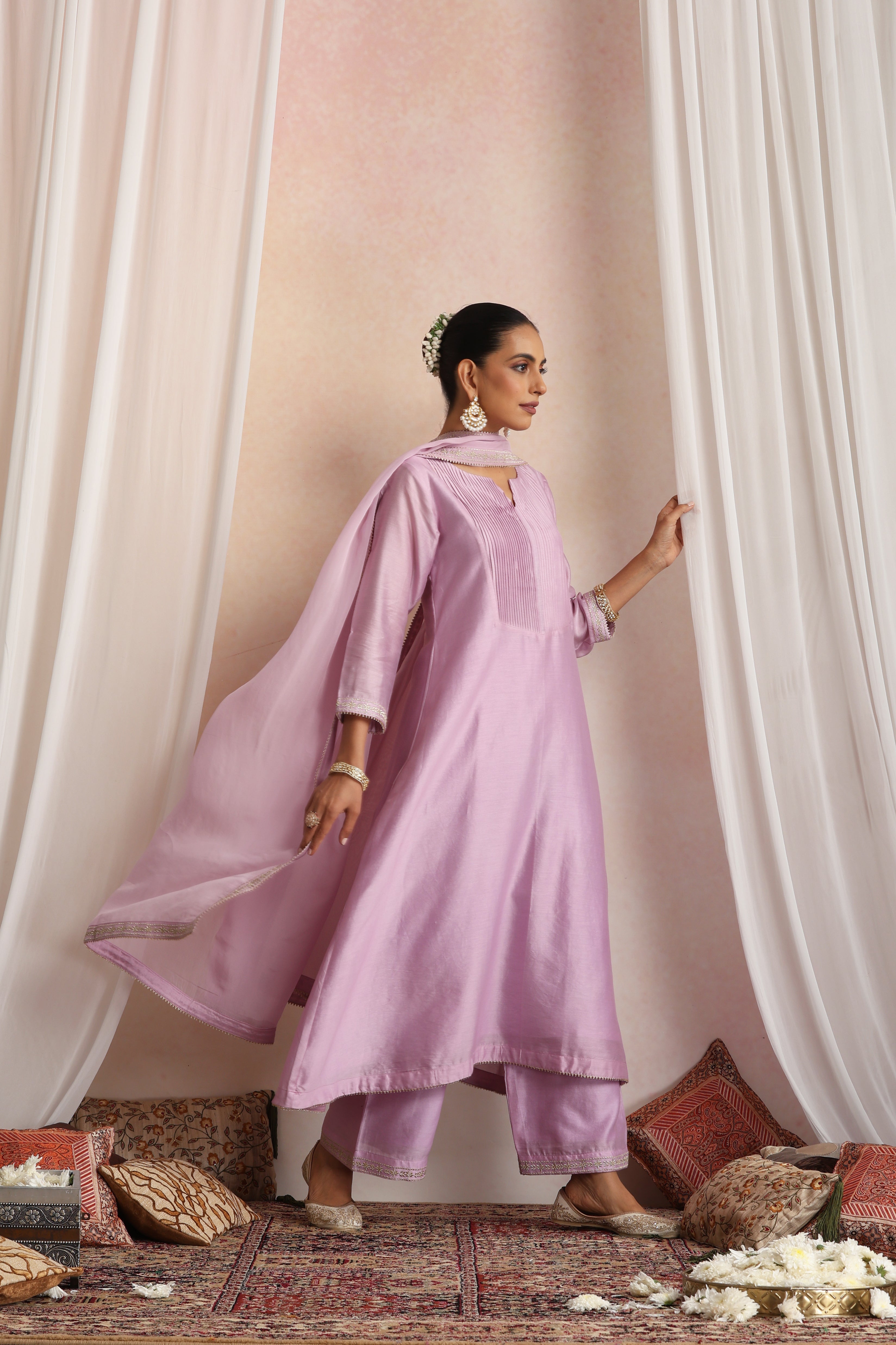 Nimiti Lavender Embroidered Pintex Kurta Set with Dupatta