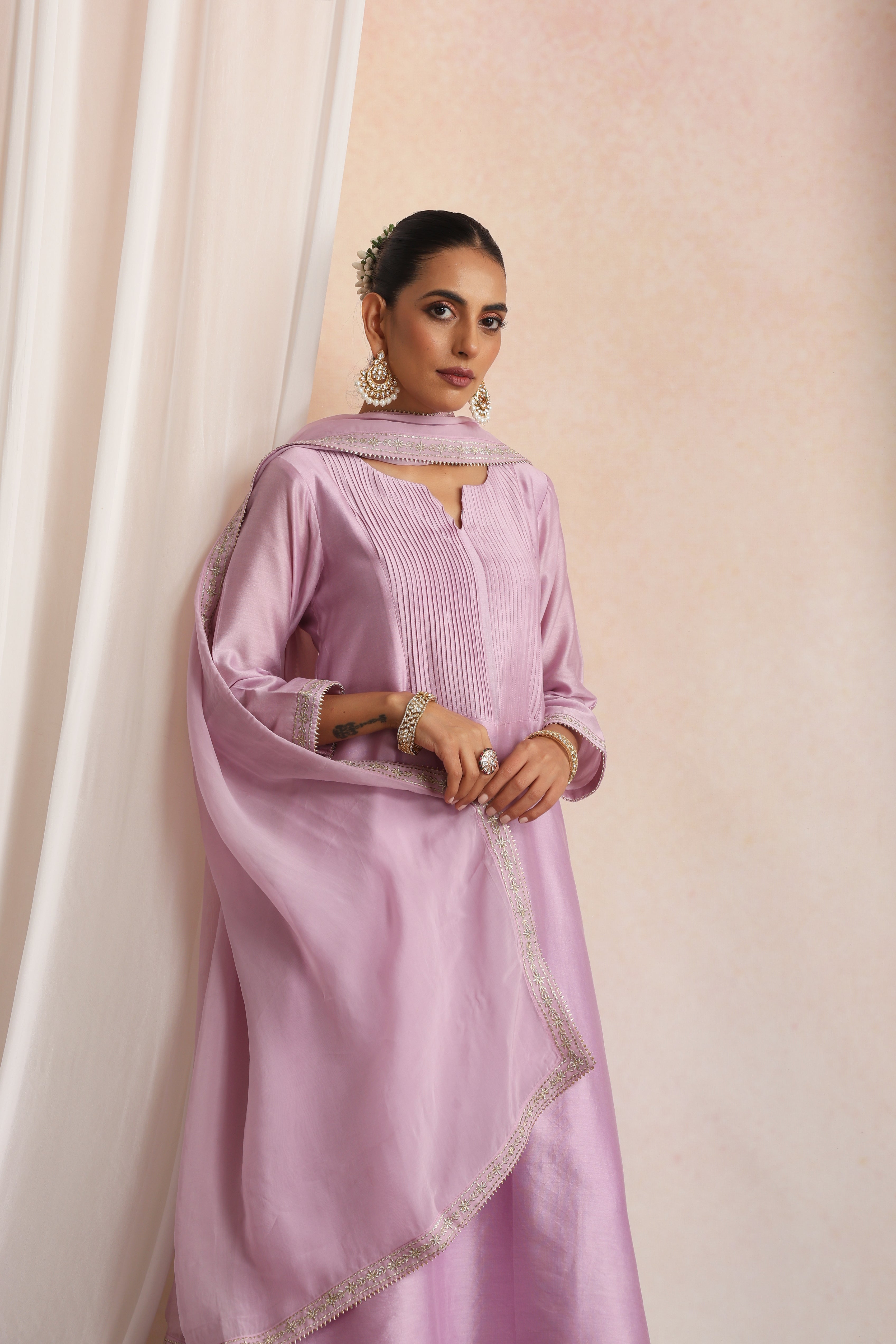 Nimiti Lavender Embroidered Pintex Kurta Set with Dupatta
