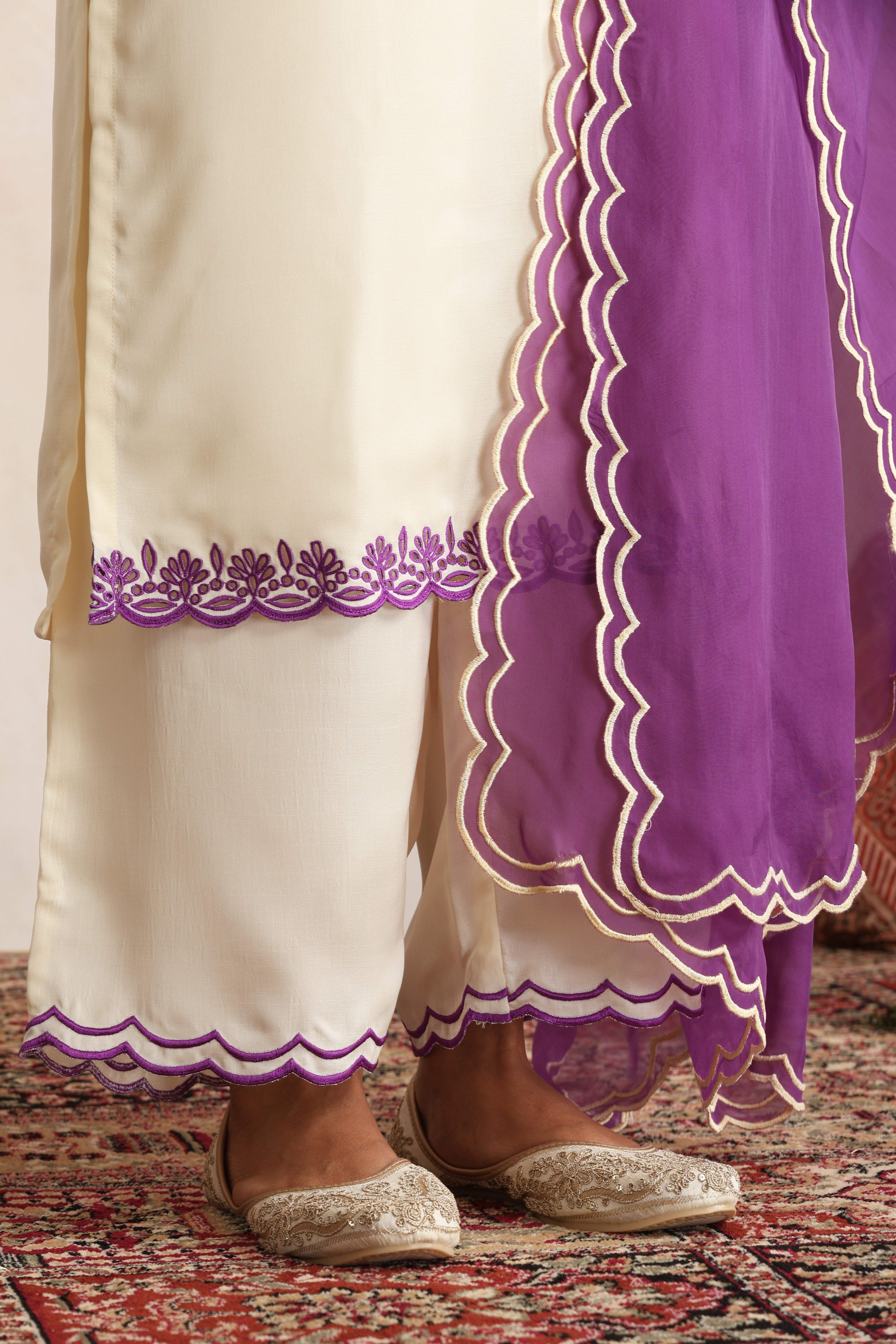 Roshini Cream Embroidered Kurta Set with Dupatta