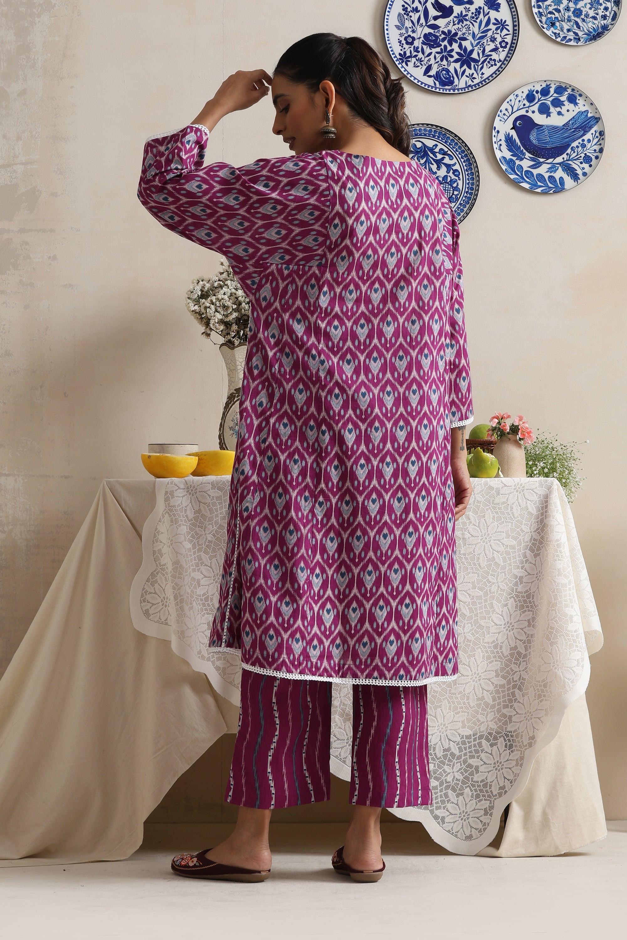 Aubrey Purple Ikkat Kurta Set