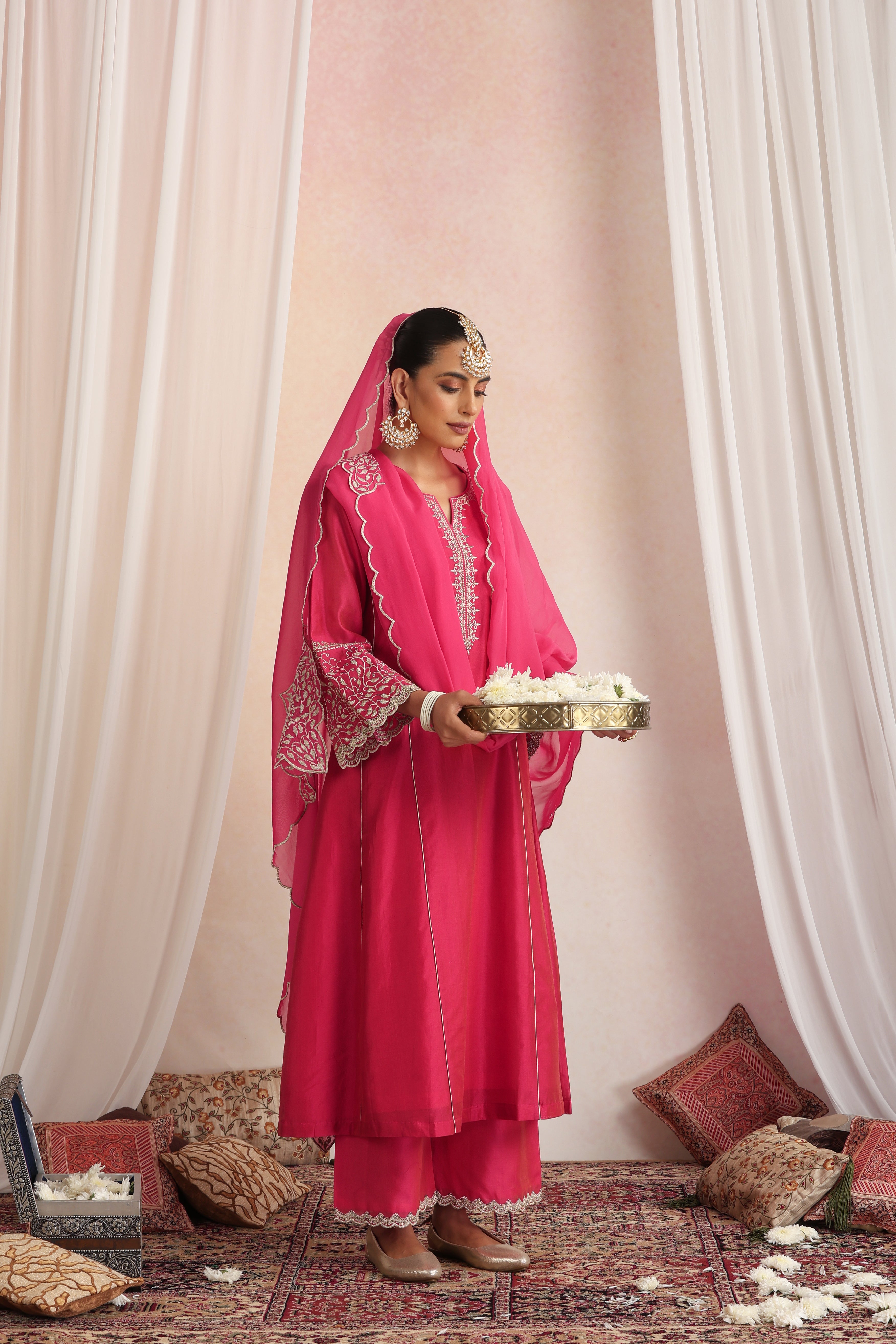 Saundh Magenta Embroidered Kurta Set with Dupatta
