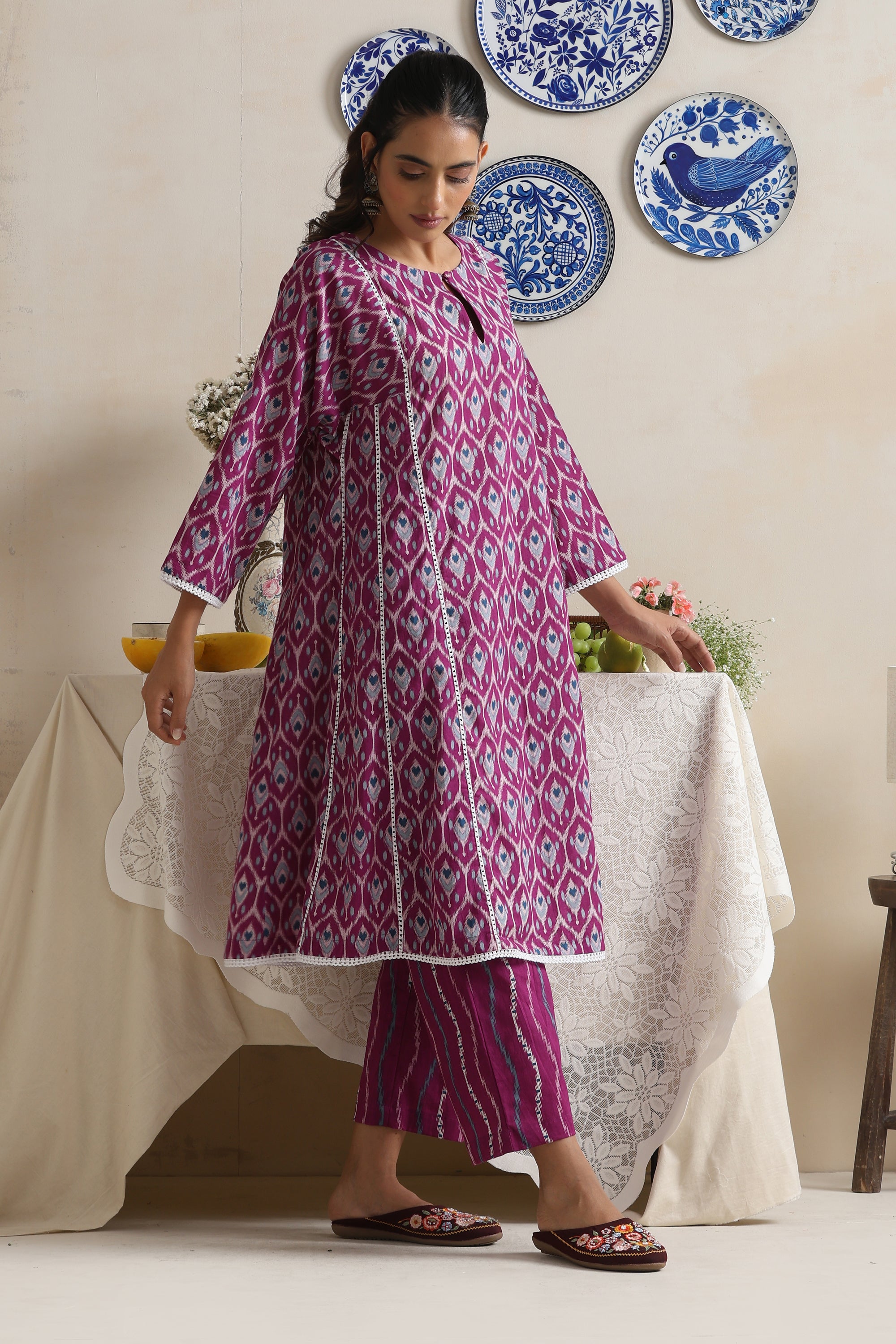 Aubrey Purple Ikkat Kurta Set