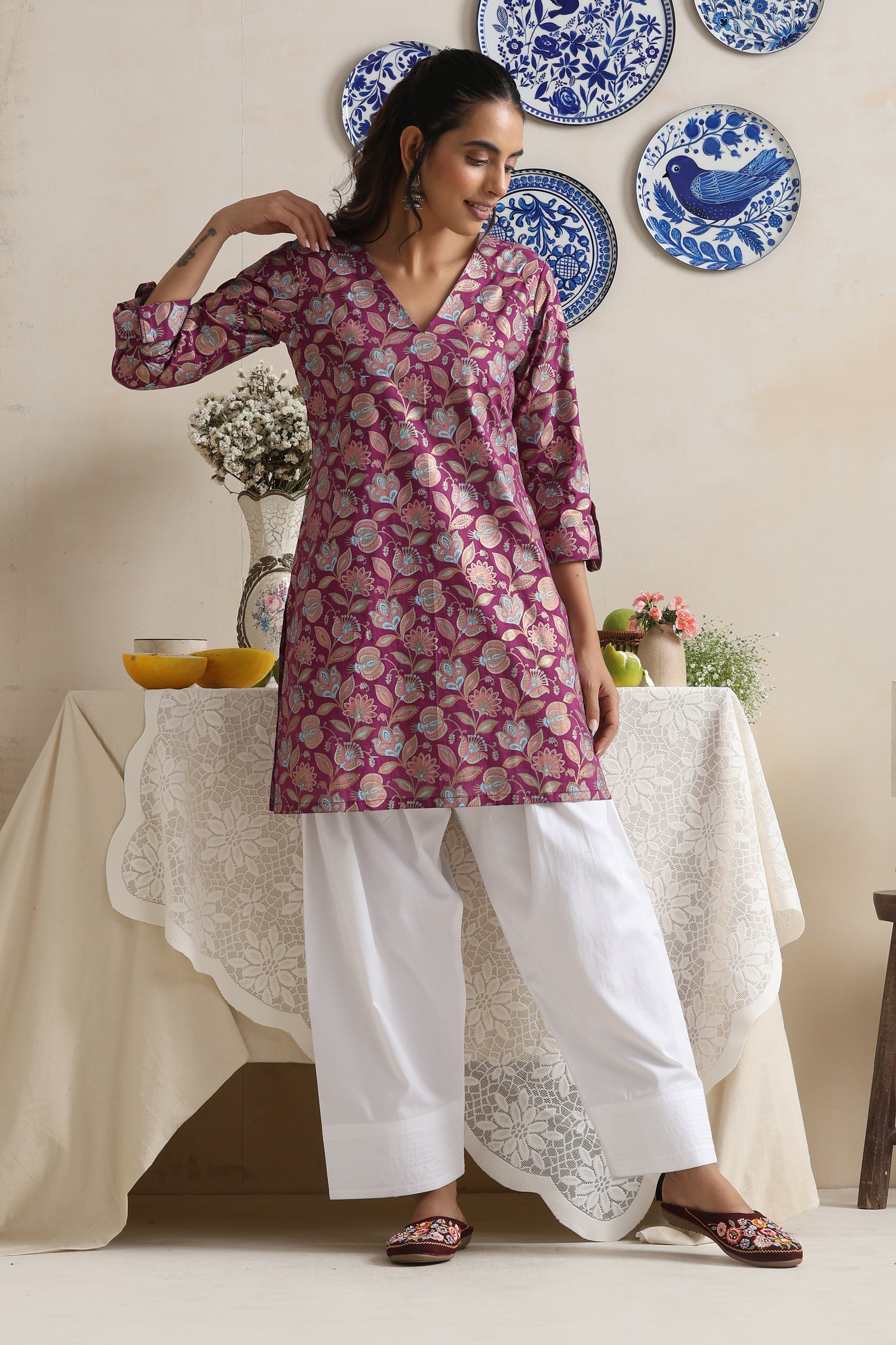 Maeve Purple Floral Kurta Set with Dupatta