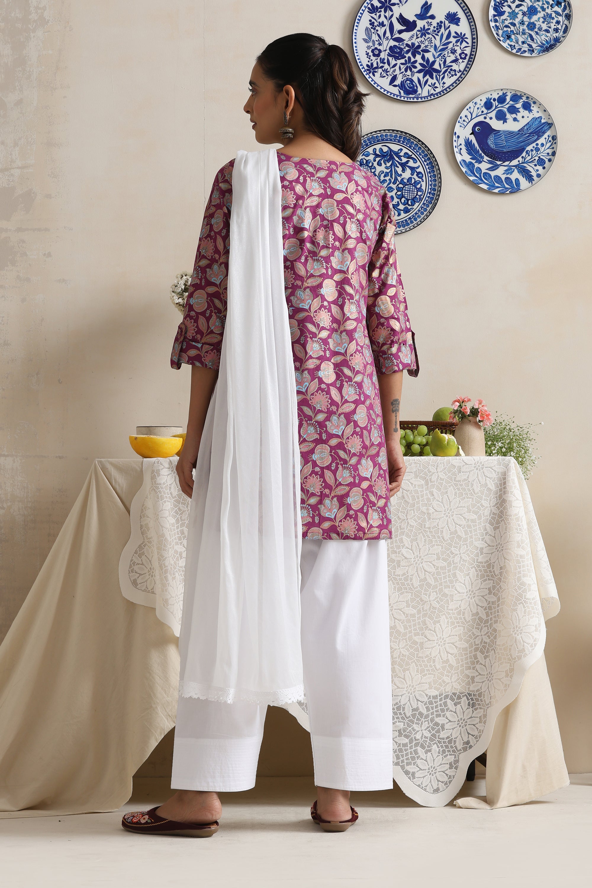 Maeve Purple Floral Kurta Set with Dupatta