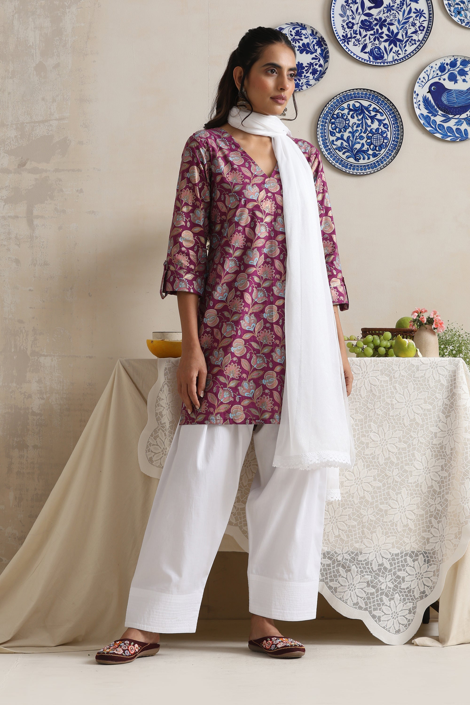 Maeve Purple Floral Kurta Set with Dupatta