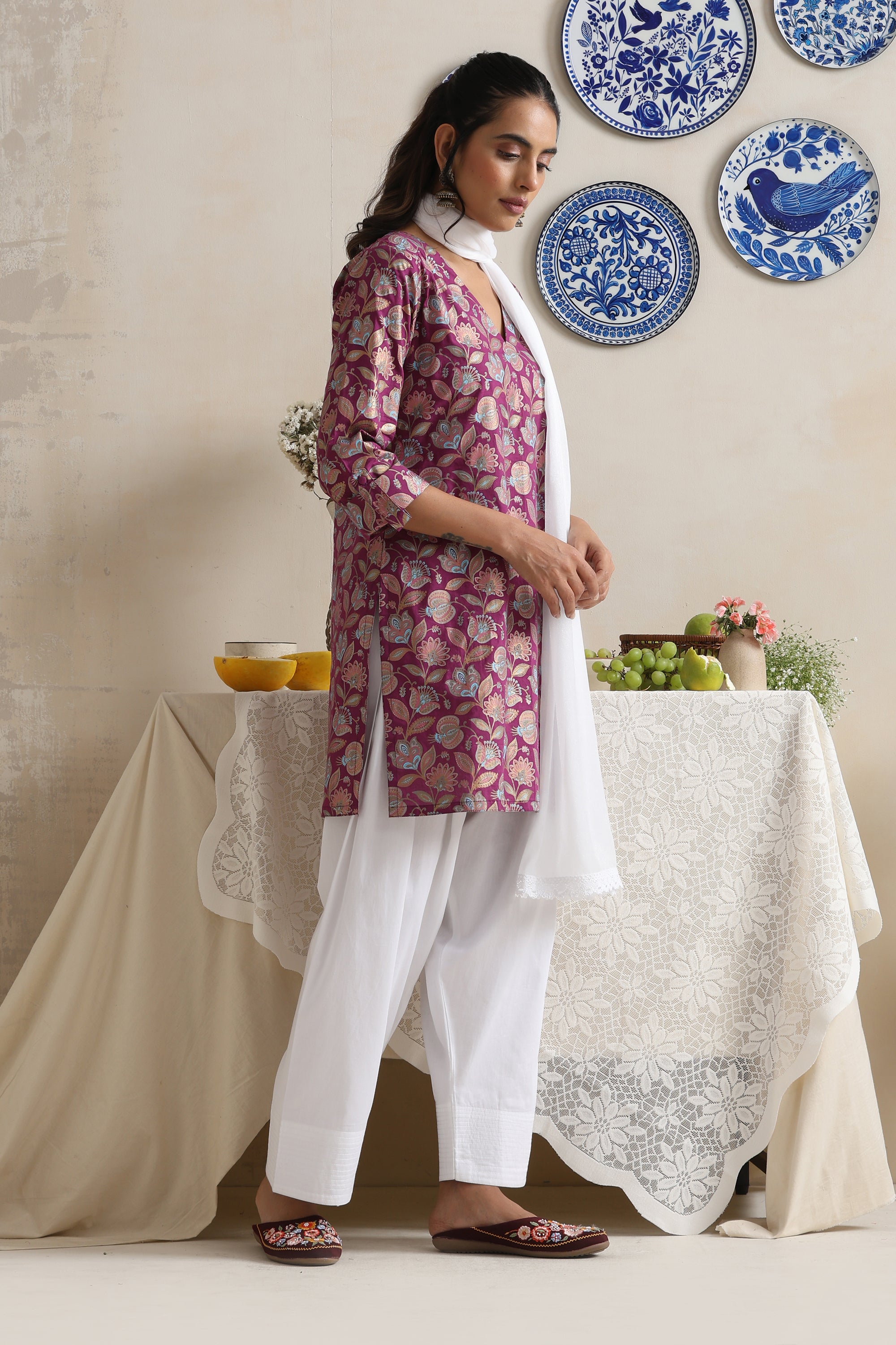 Maeve Purple Floral Kurta Set with Dupatta
