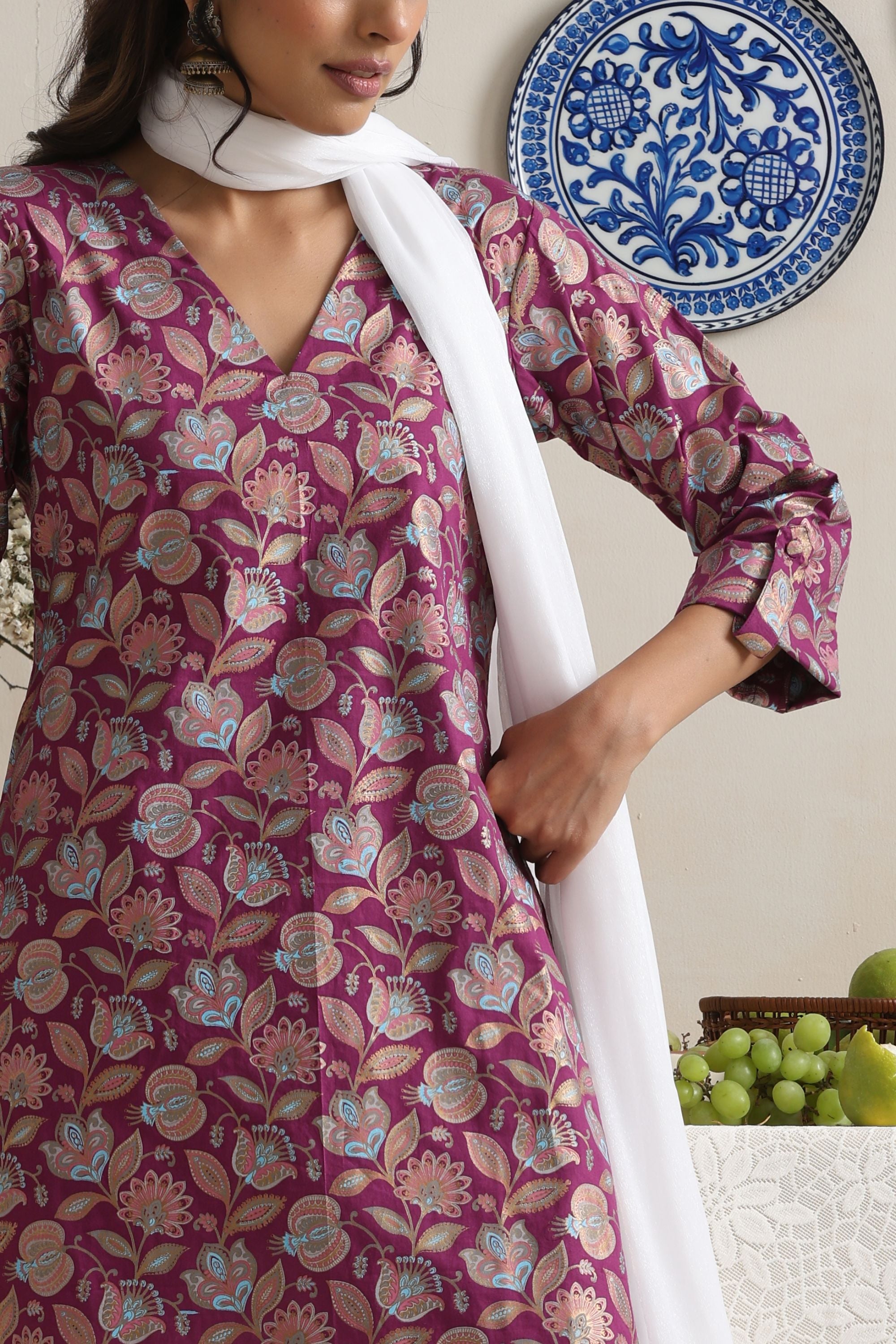 Maeve Purple Floral Kurta Set with Dupatta