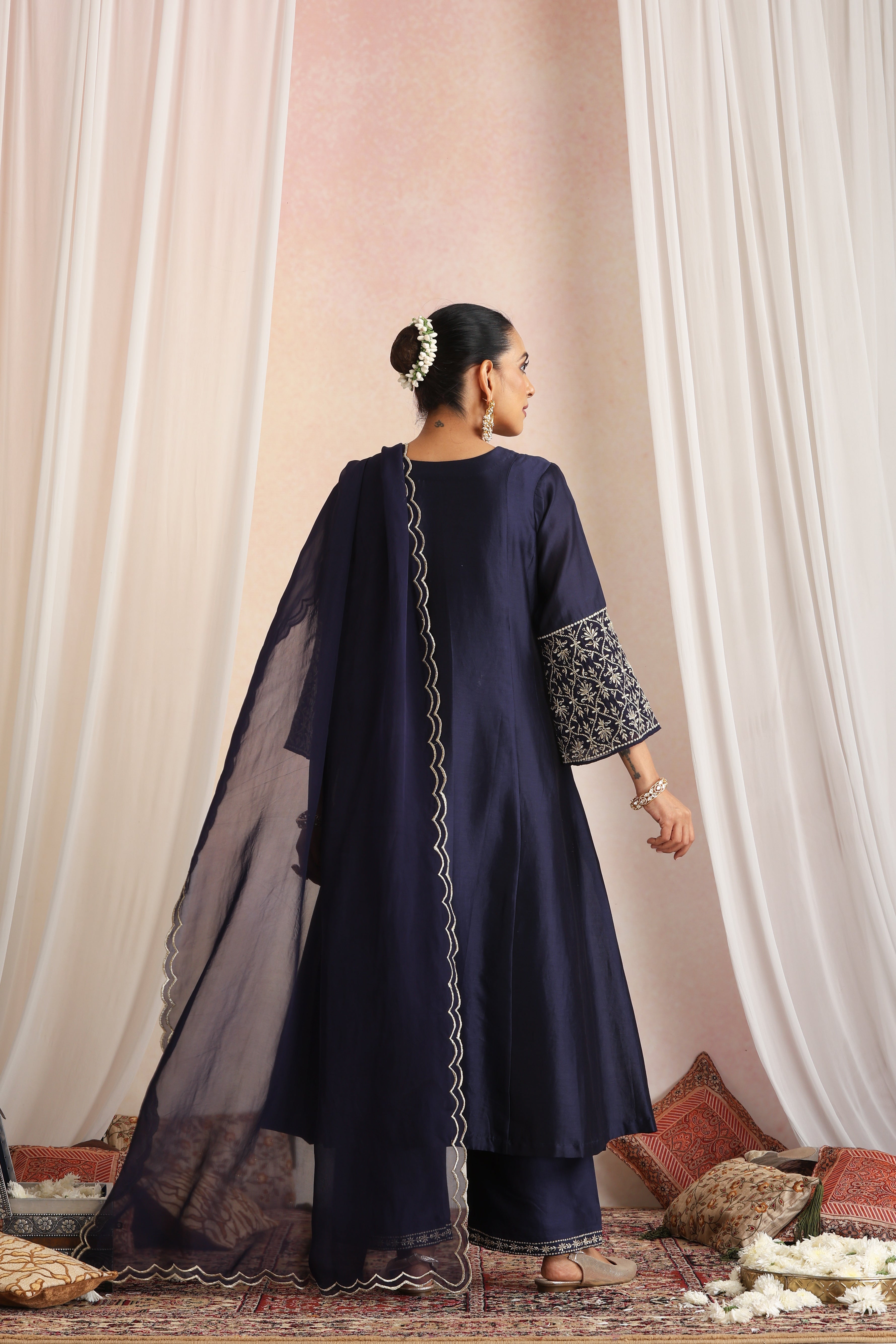 Gulzar Navy Blue Embroidered Kurta Set with Dupatta
