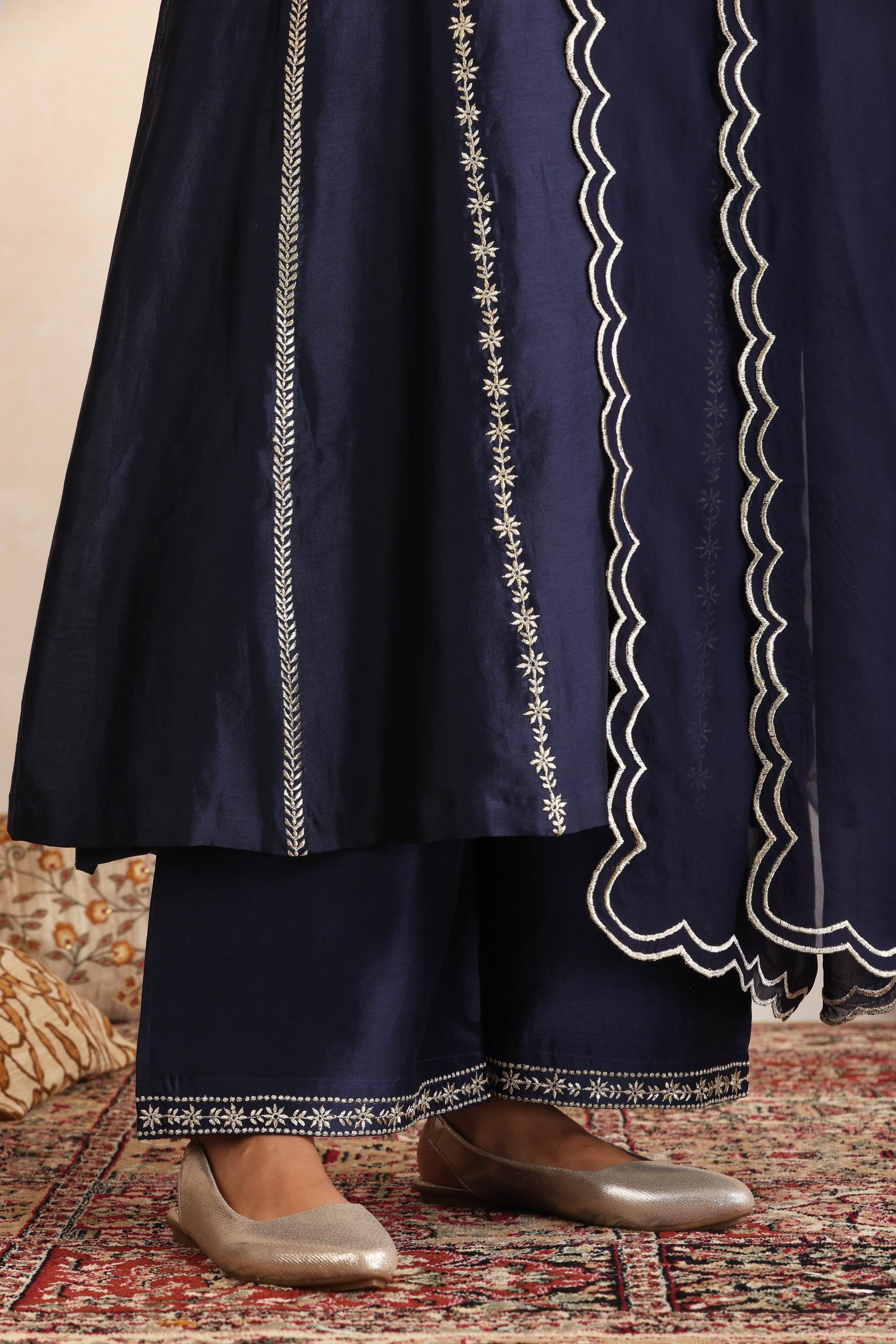 Gulzar Navy Blue Embroidered Kurta Set with Dupatta