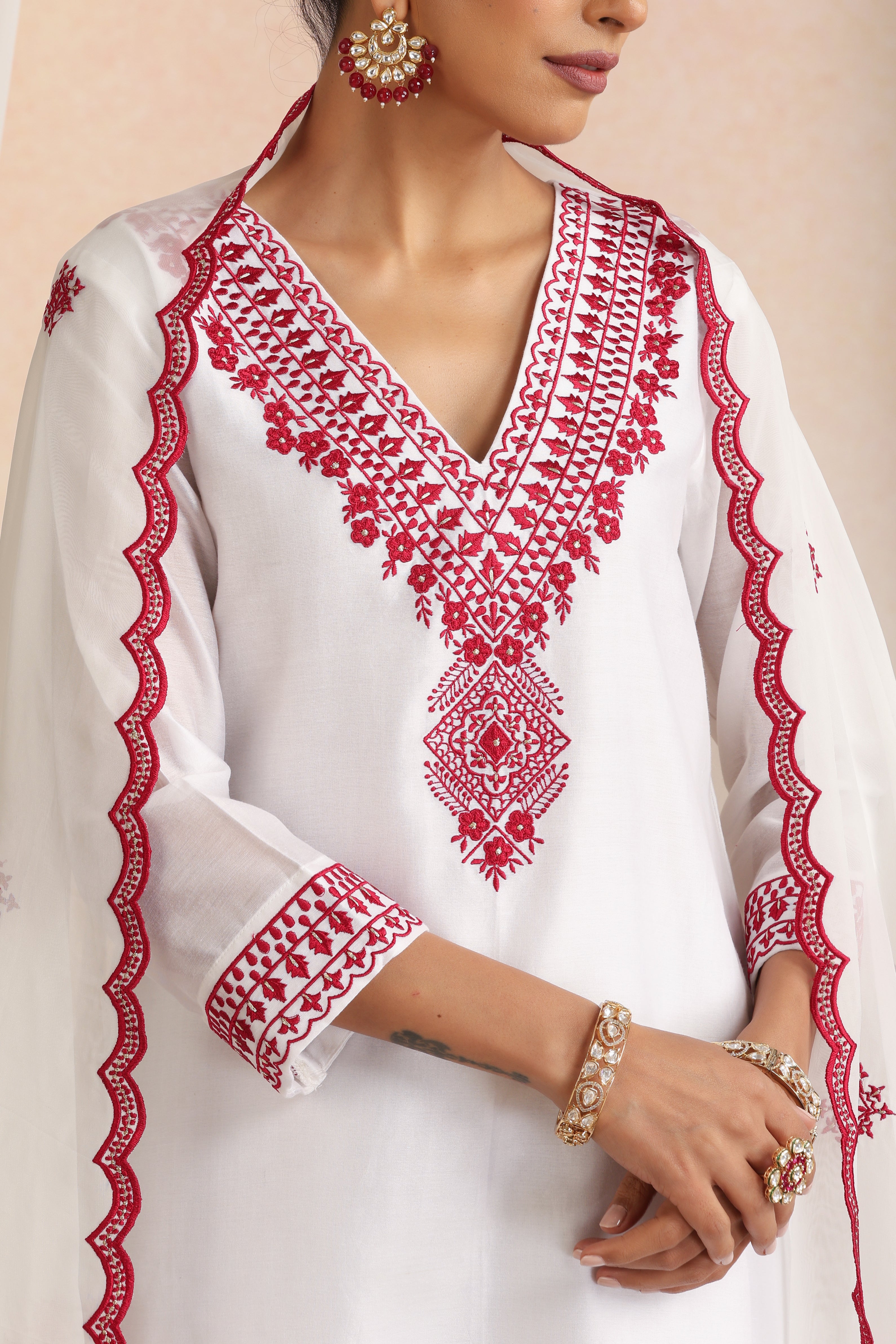 Sheetal White Embroidered Kurta Set with Dupatta
