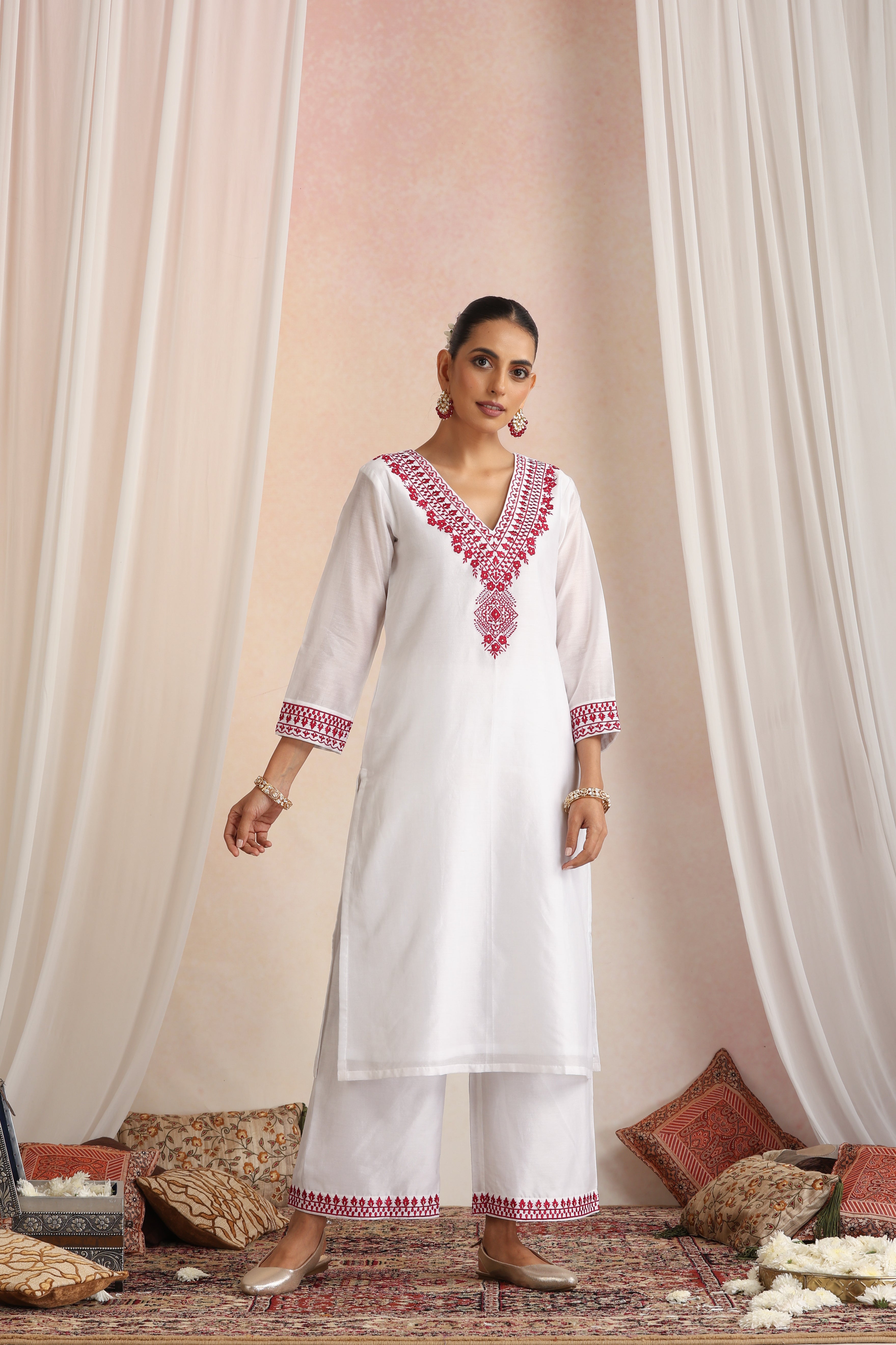 Sheetal White Embroidered Kurta Set with Dupatta