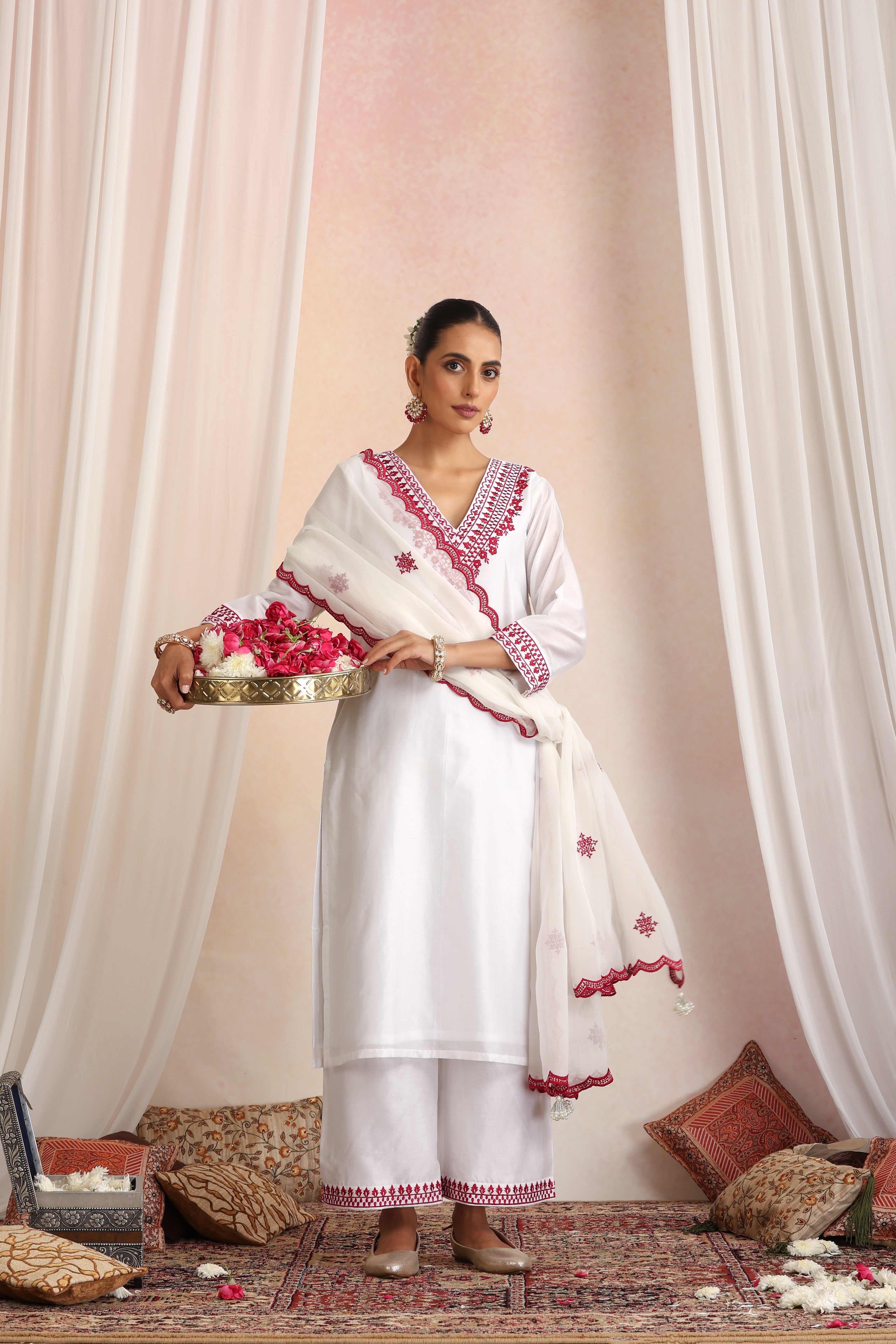 Sheetal White Embroidered Kurta Set with Dupatta