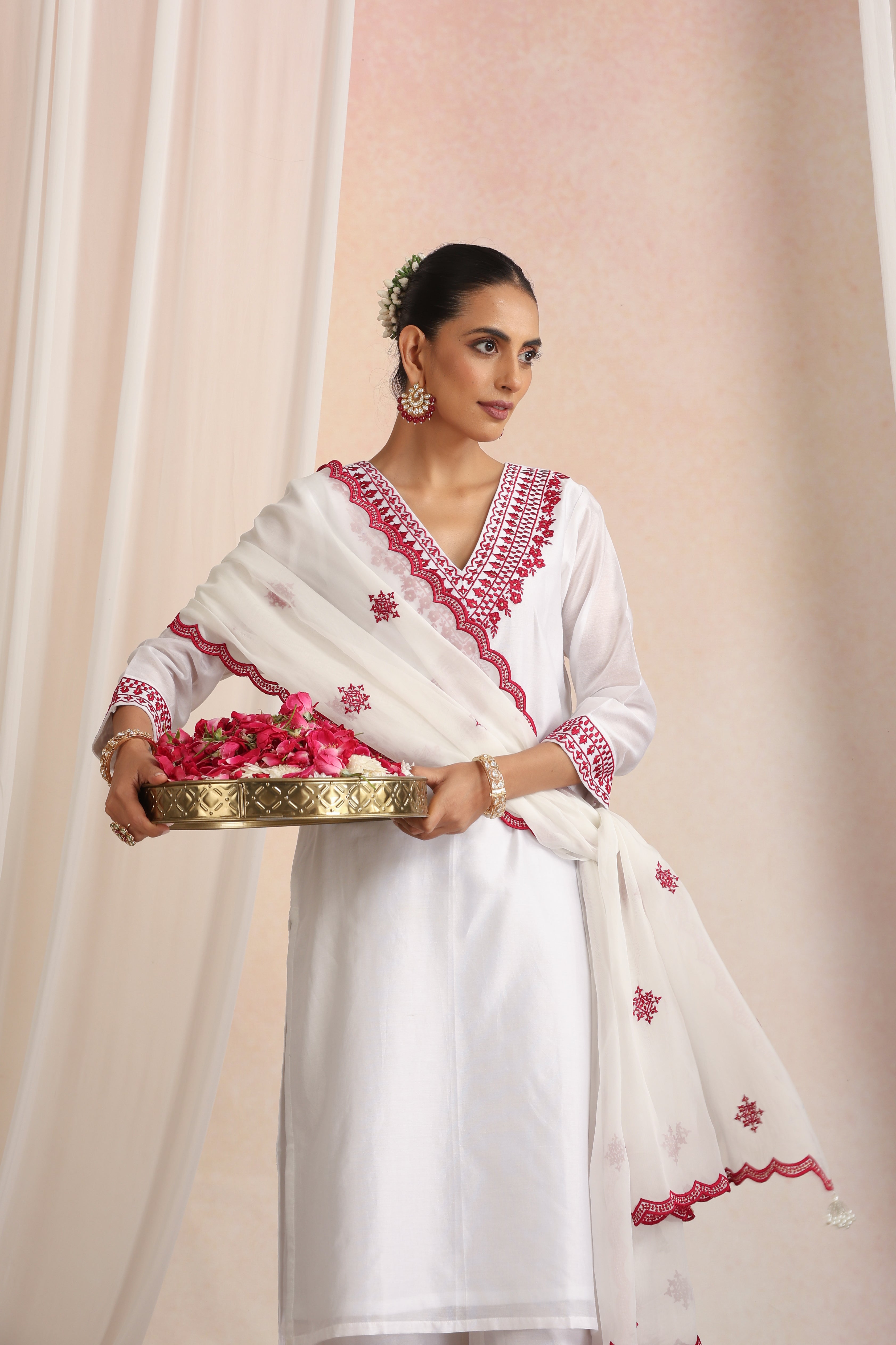 Sheetal White Embroidered Kurta Set with Dupatta
