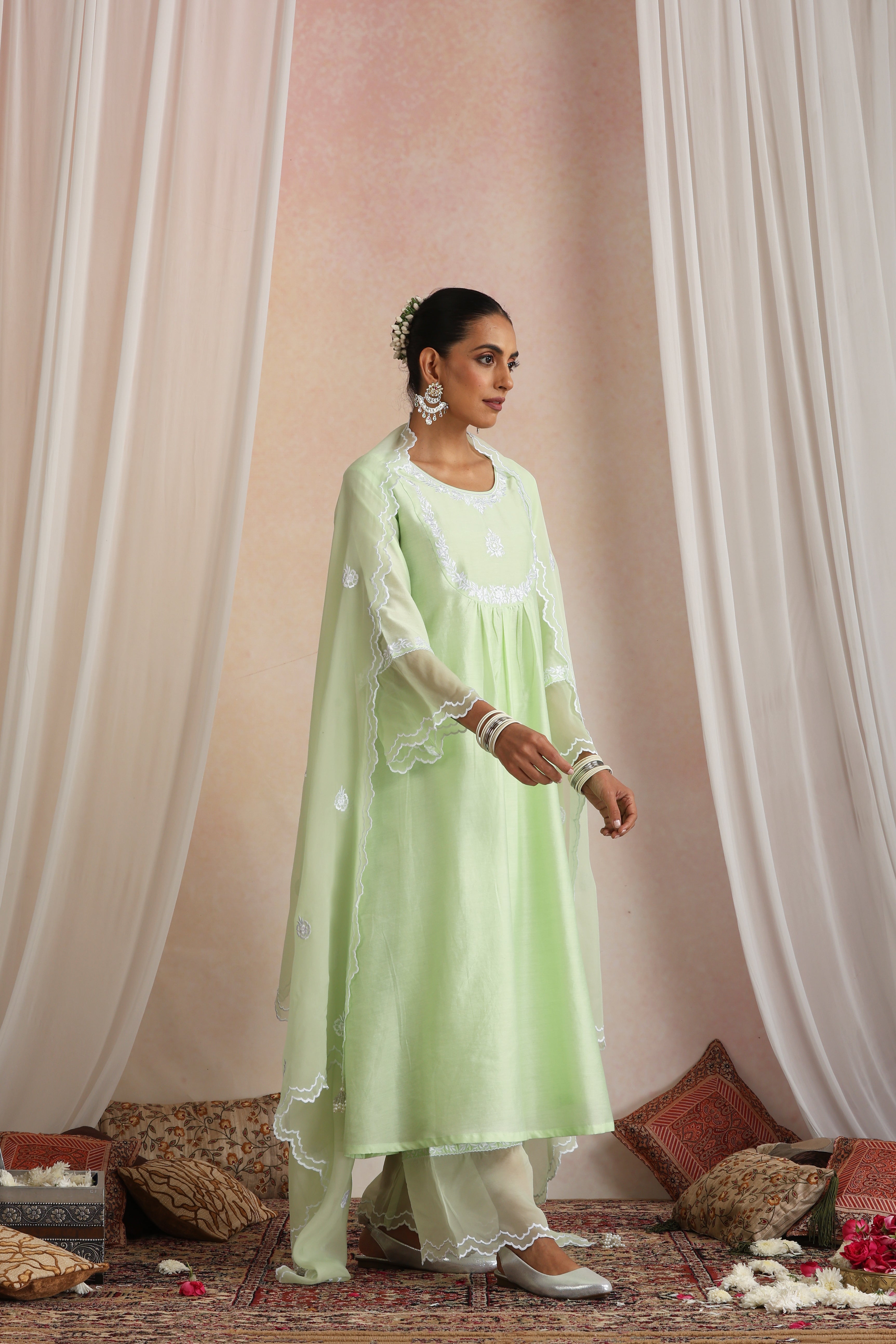 Devika Pastel Green Embroidered Kurta Set with Dupatta