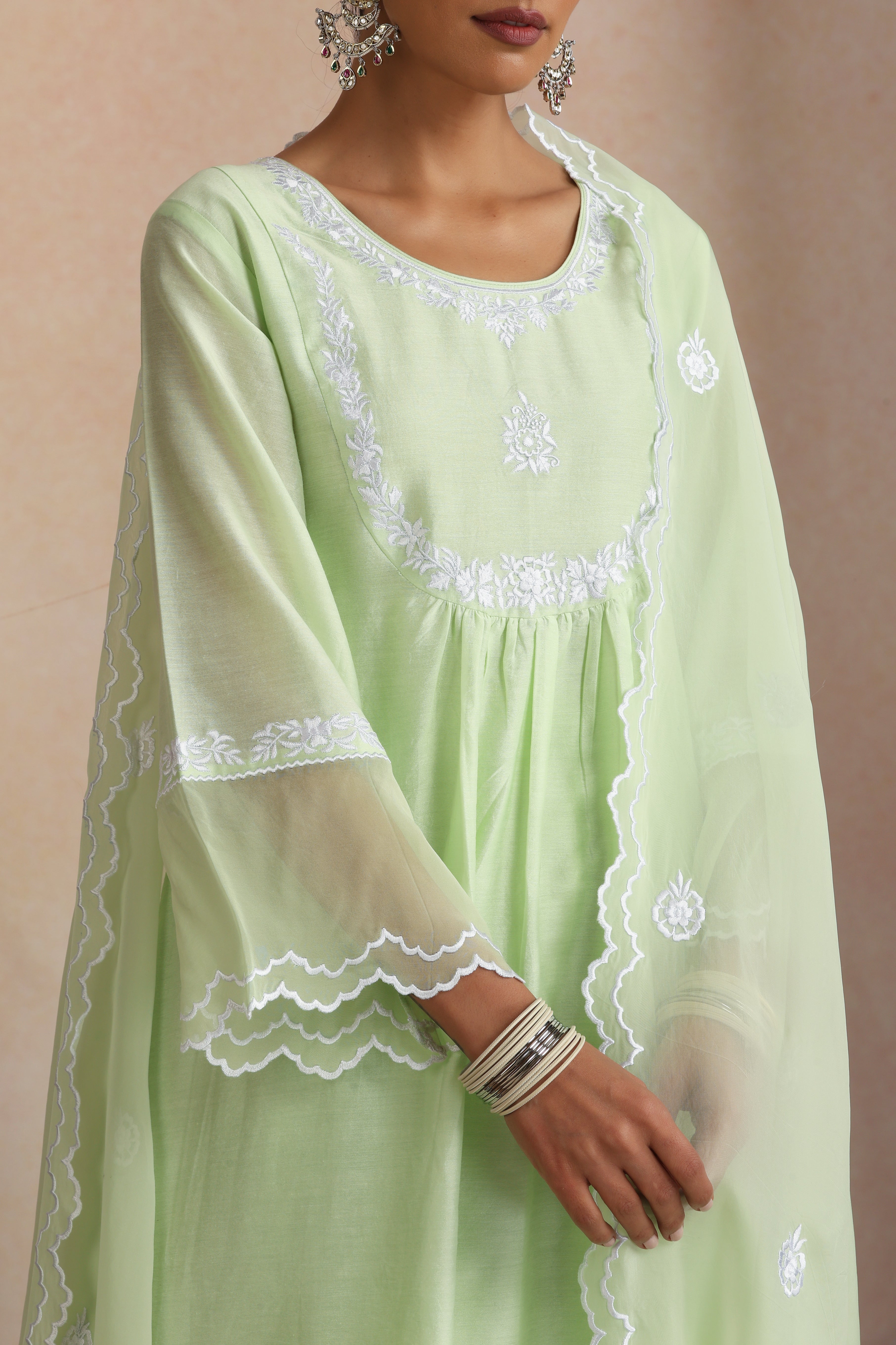 Devika Pastel Green Embroidered Kurta Set with Dupatta