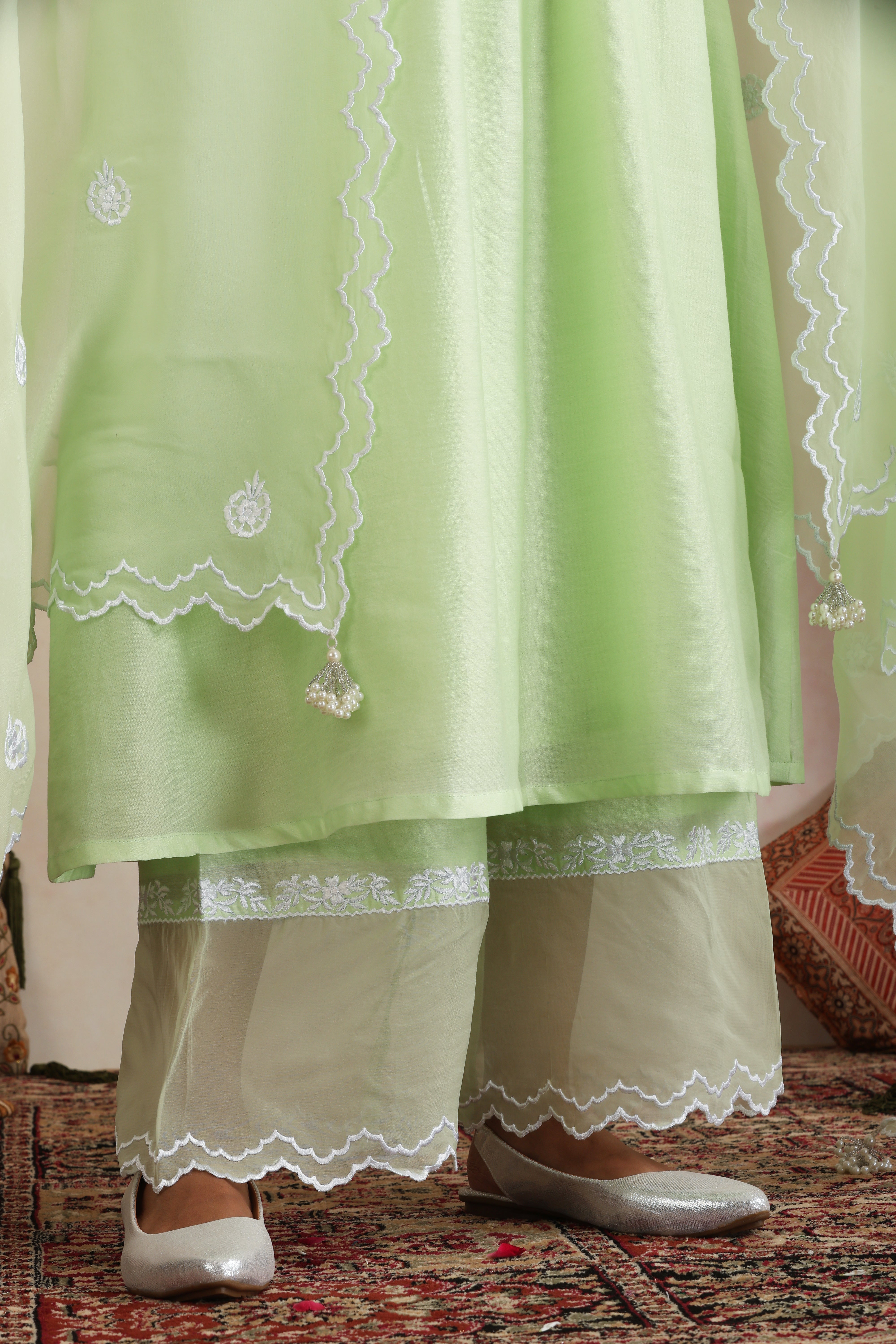 Devika Pastel Green Embroidered Kurta Set with Dupatta