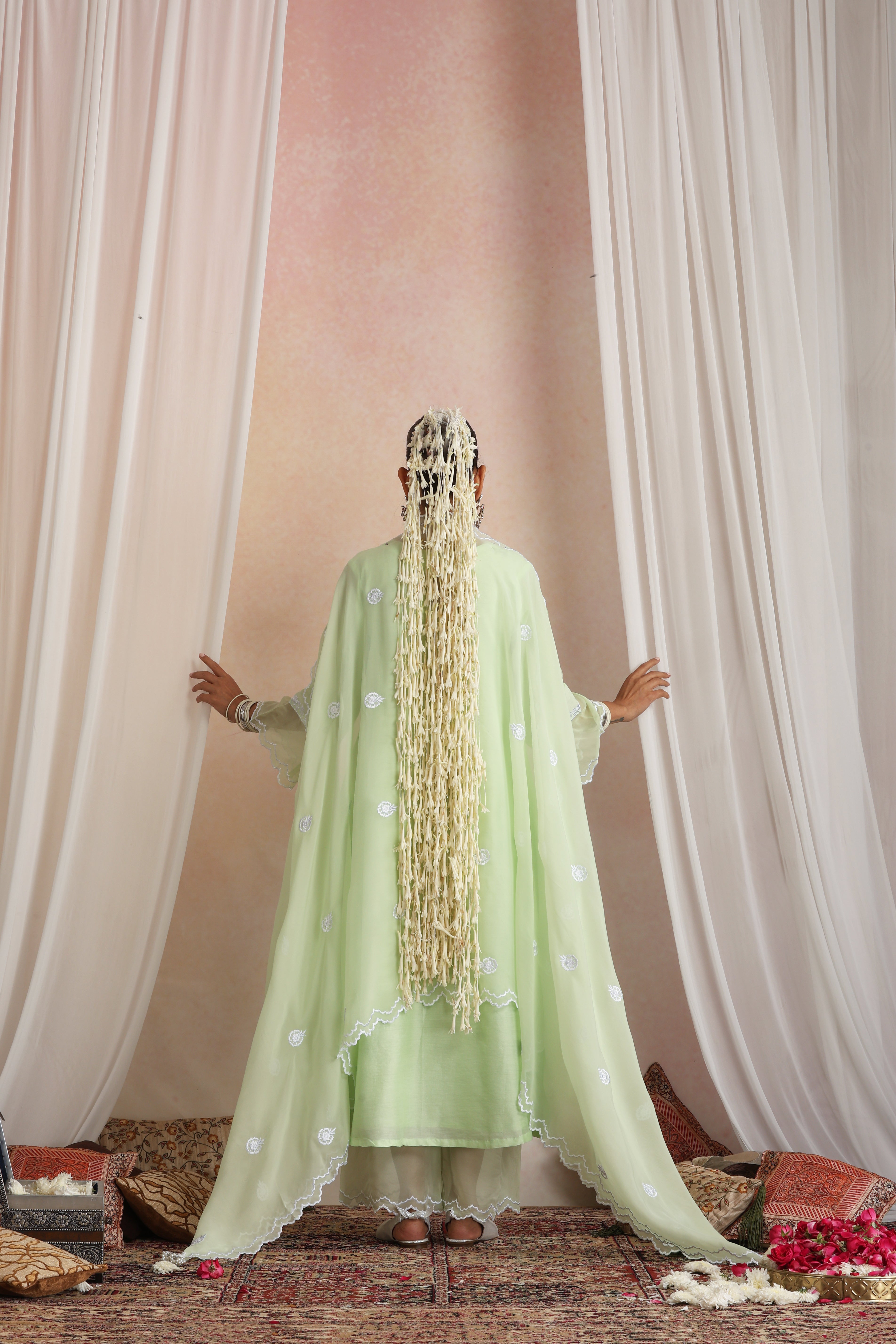 Devika Pastel Green Embroidered Kurta Set with Dupatta