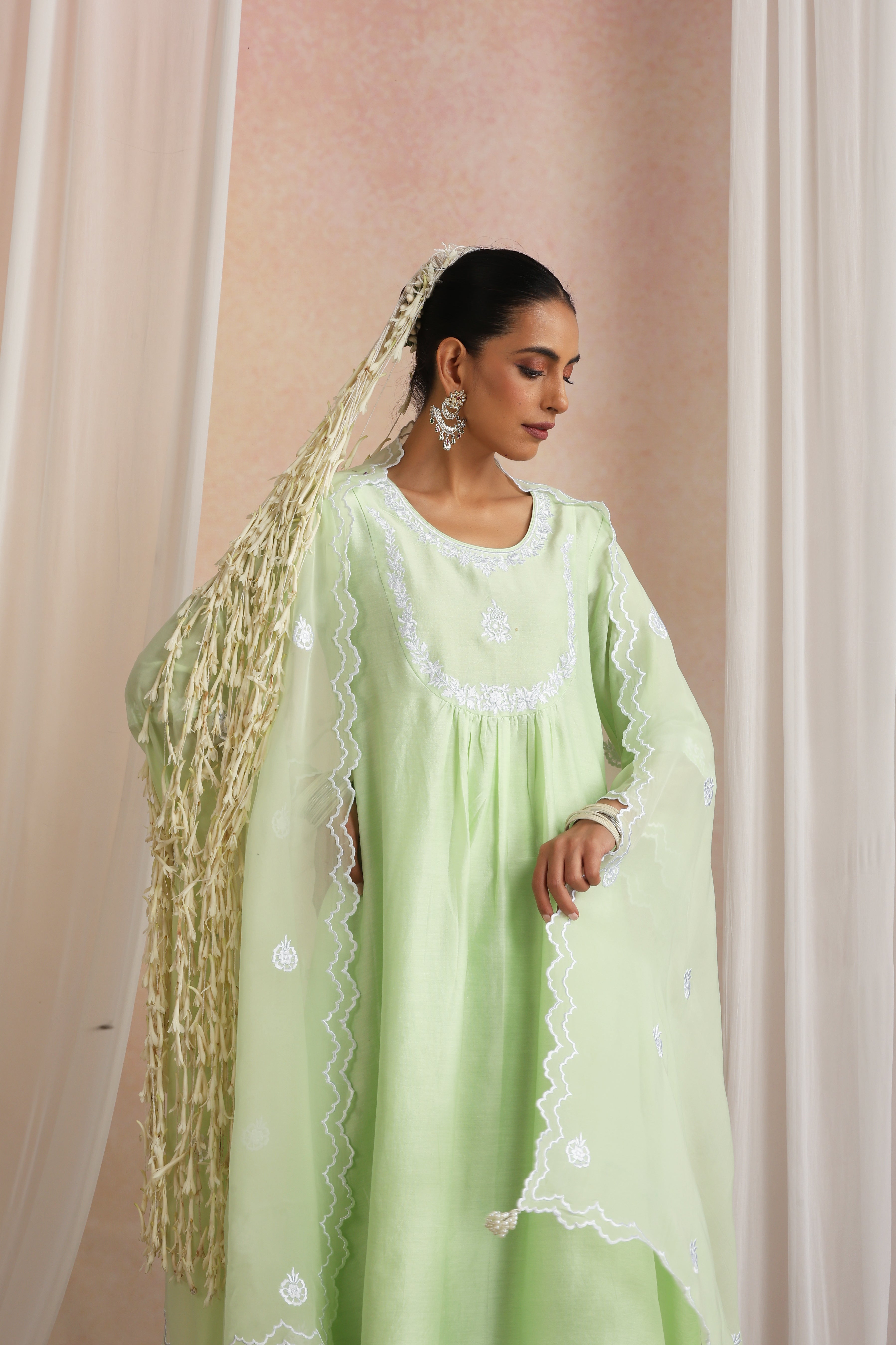 Devika Pastel Green Embroidered Kurta Set with Dupatta