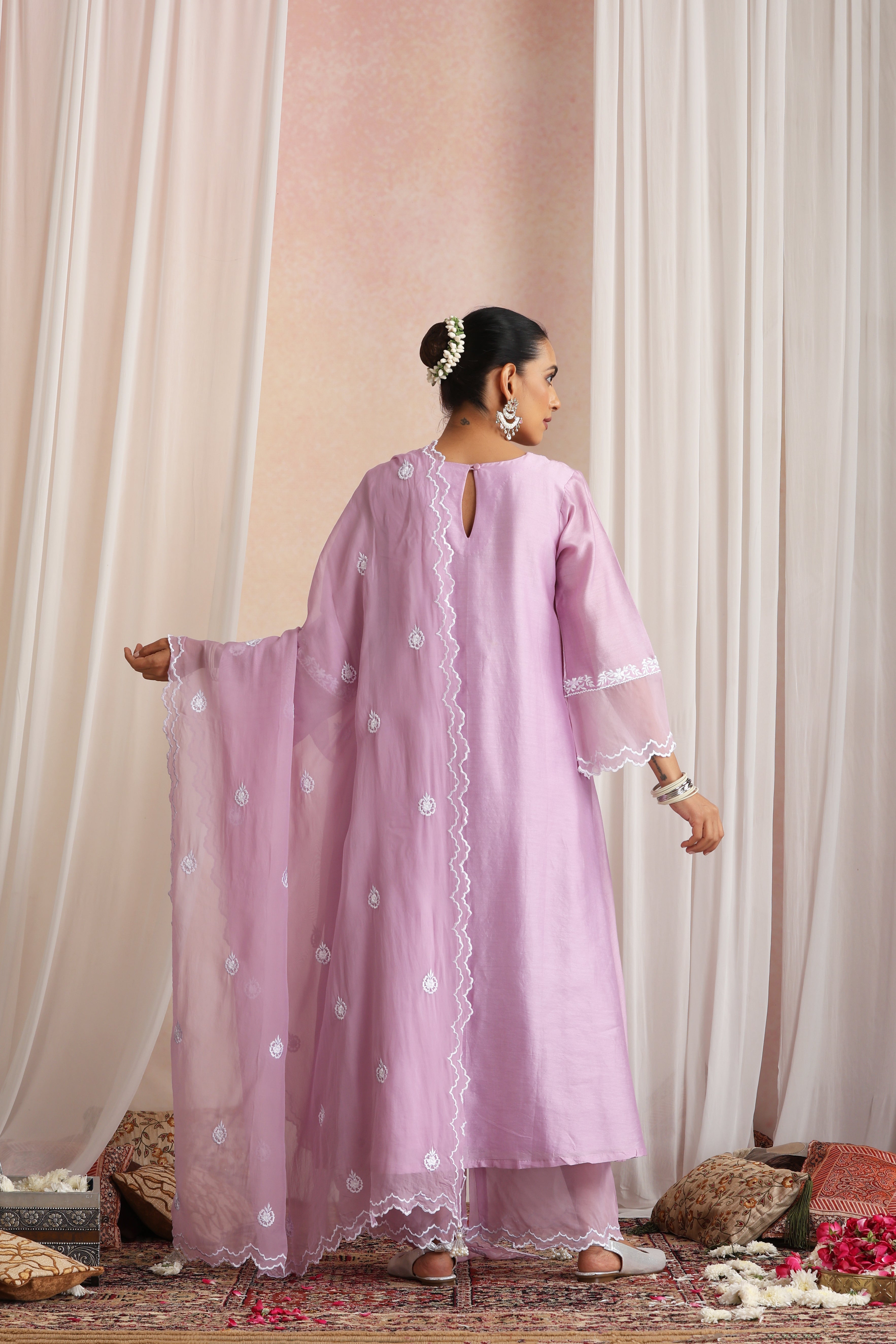 Devika Lavender Embroidered Kurta Set with Dupatta