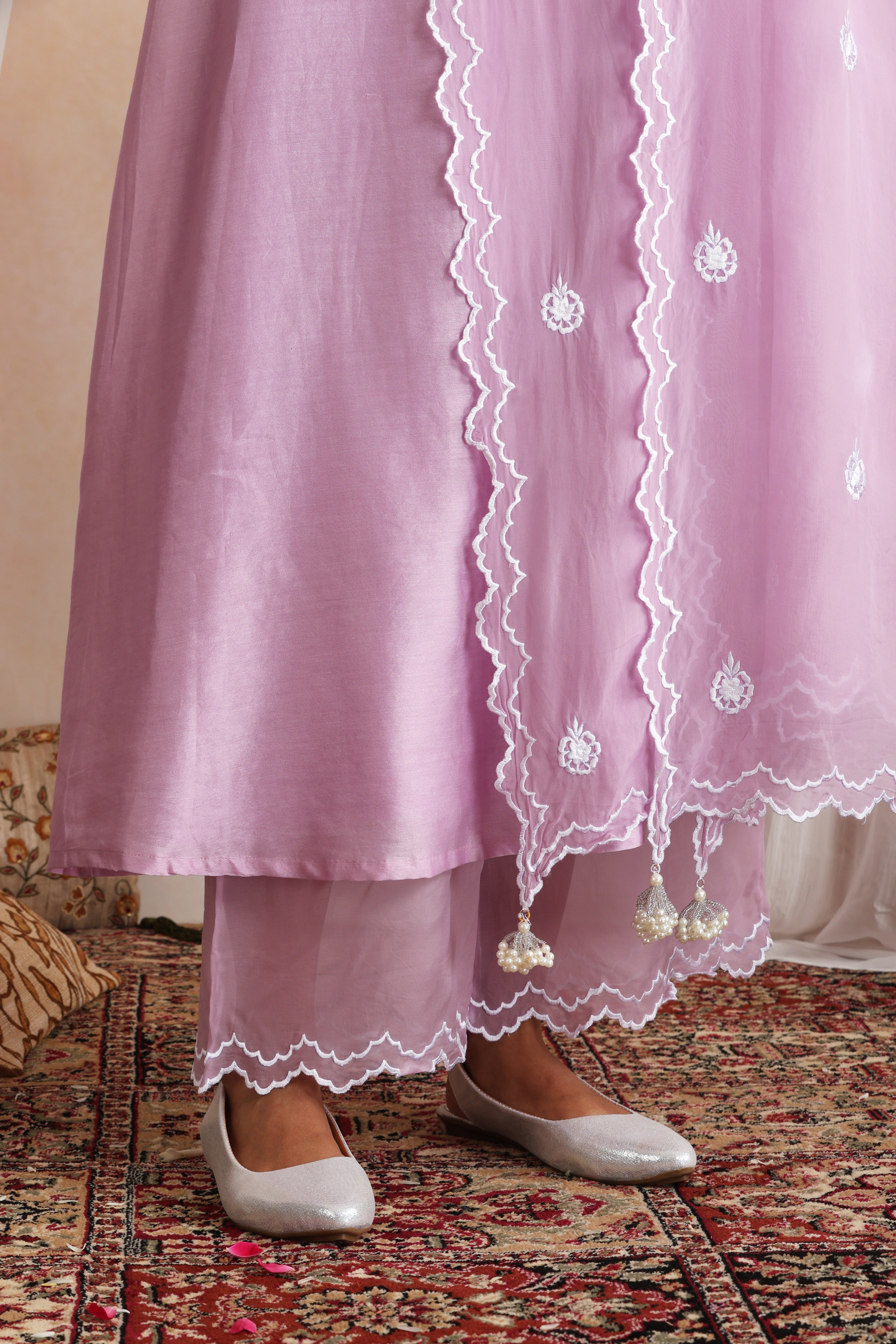 Devika Lavender Embroidered Kurta Set with Dupatta