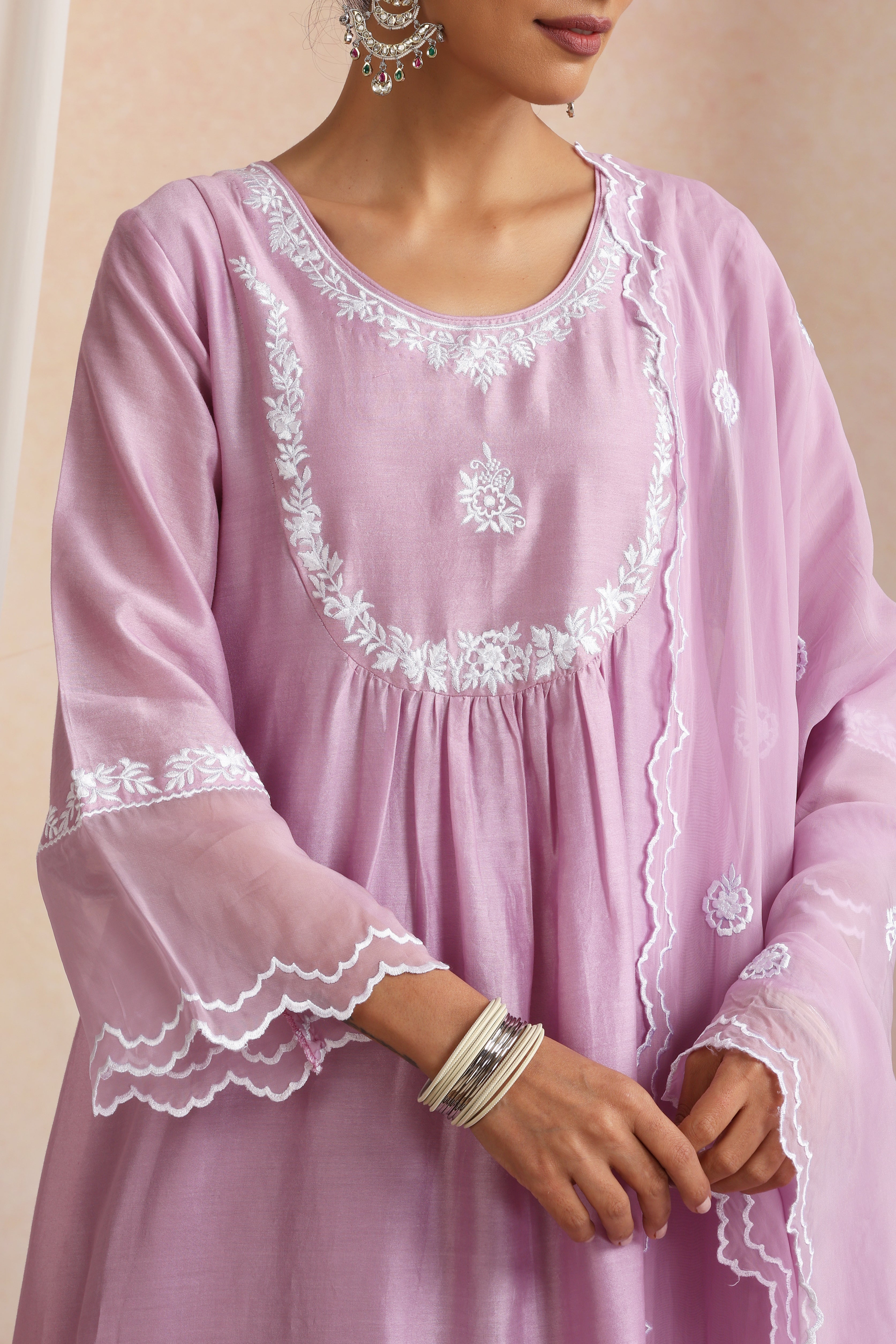 Devika Lavender Embroidered Kurta Set with Dupatta