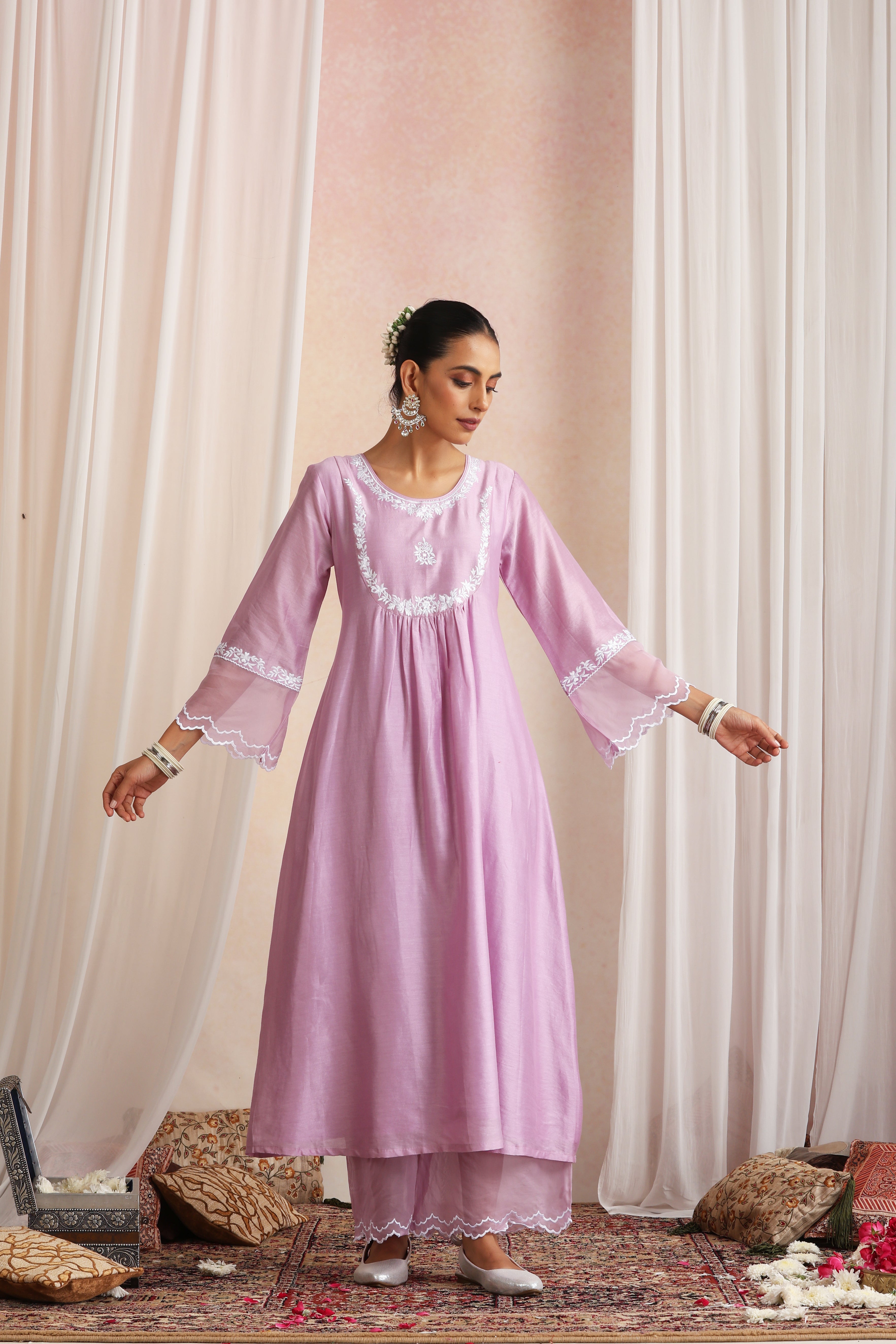 Devika Lavender Embroidered Kurta Set with Dupatta