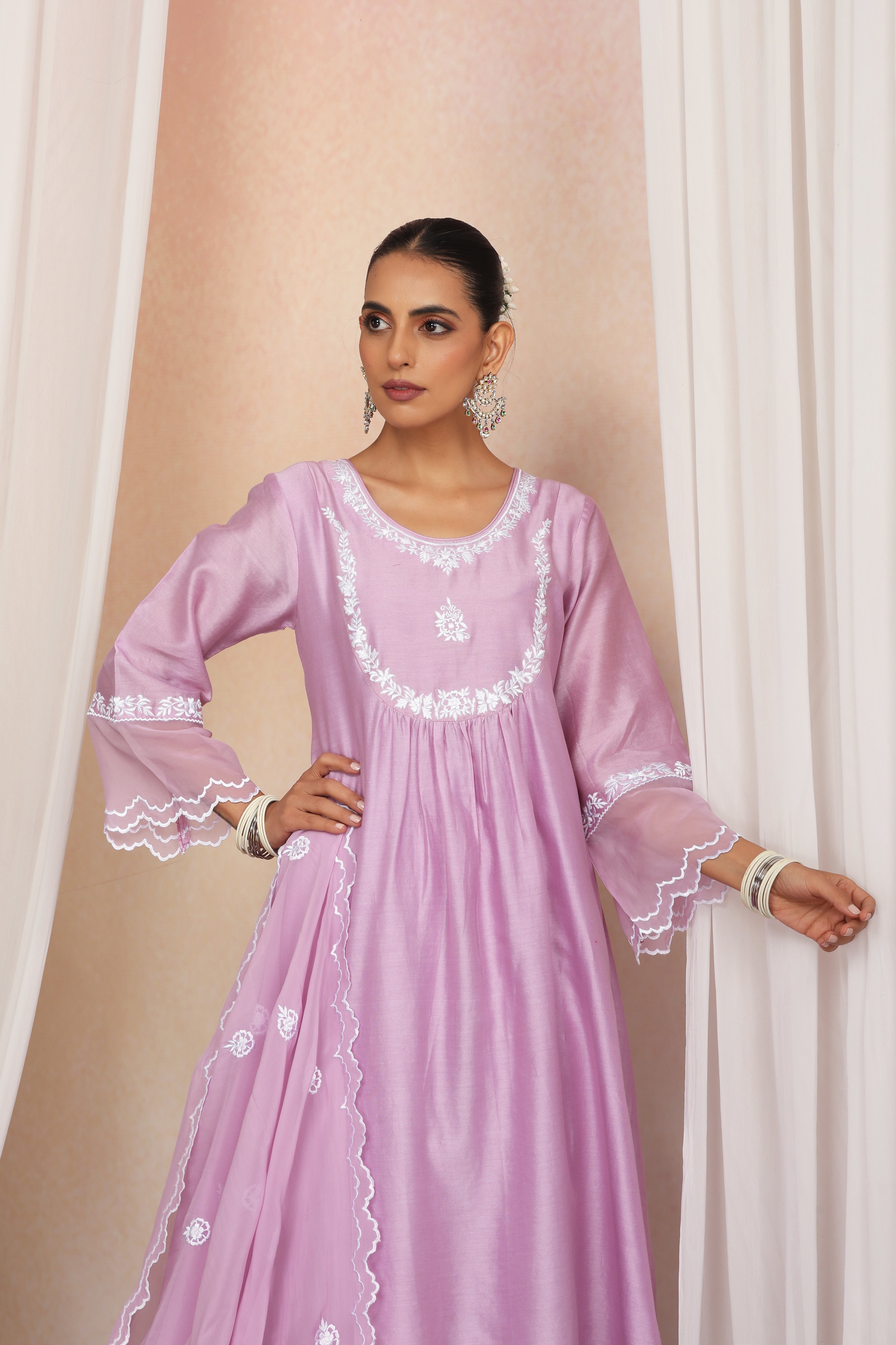 Devika Lavender Embroidered Kurta Set with Dupatta