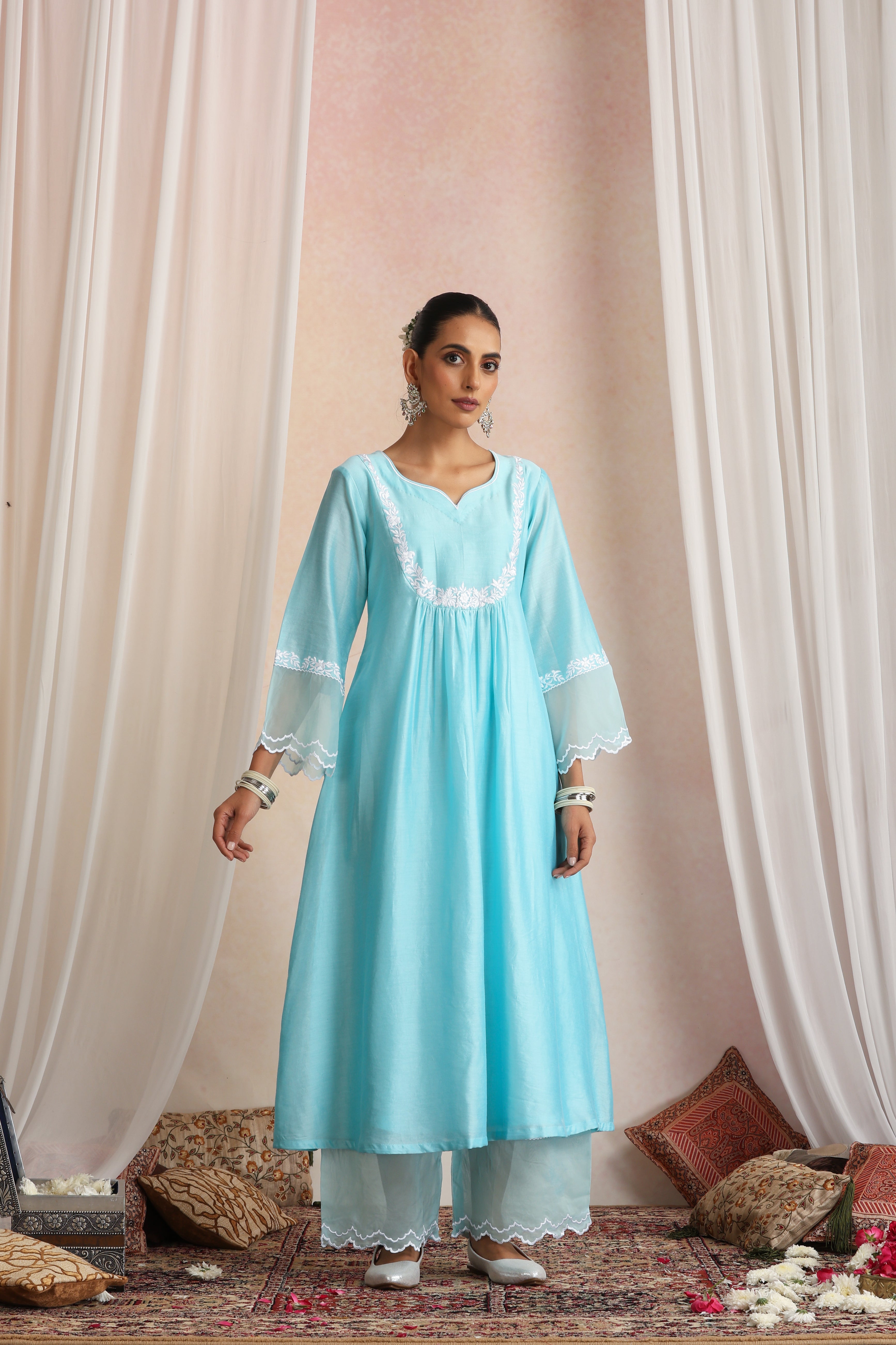 Adah Pastel Blue Embroidered Kurta Set with Dupatta