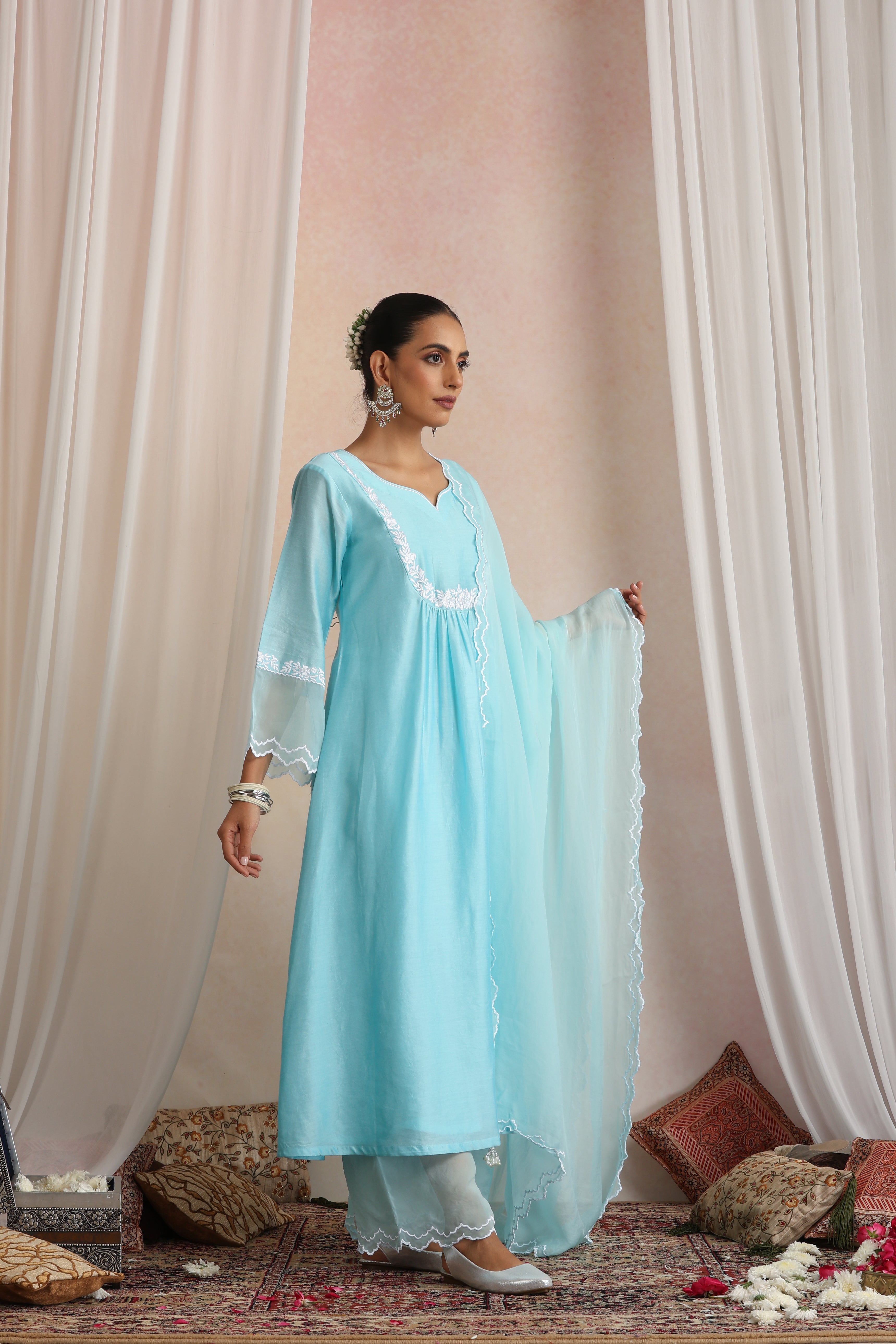 Adah Pastel Blue Embroidered Kurta Set with Dupatta