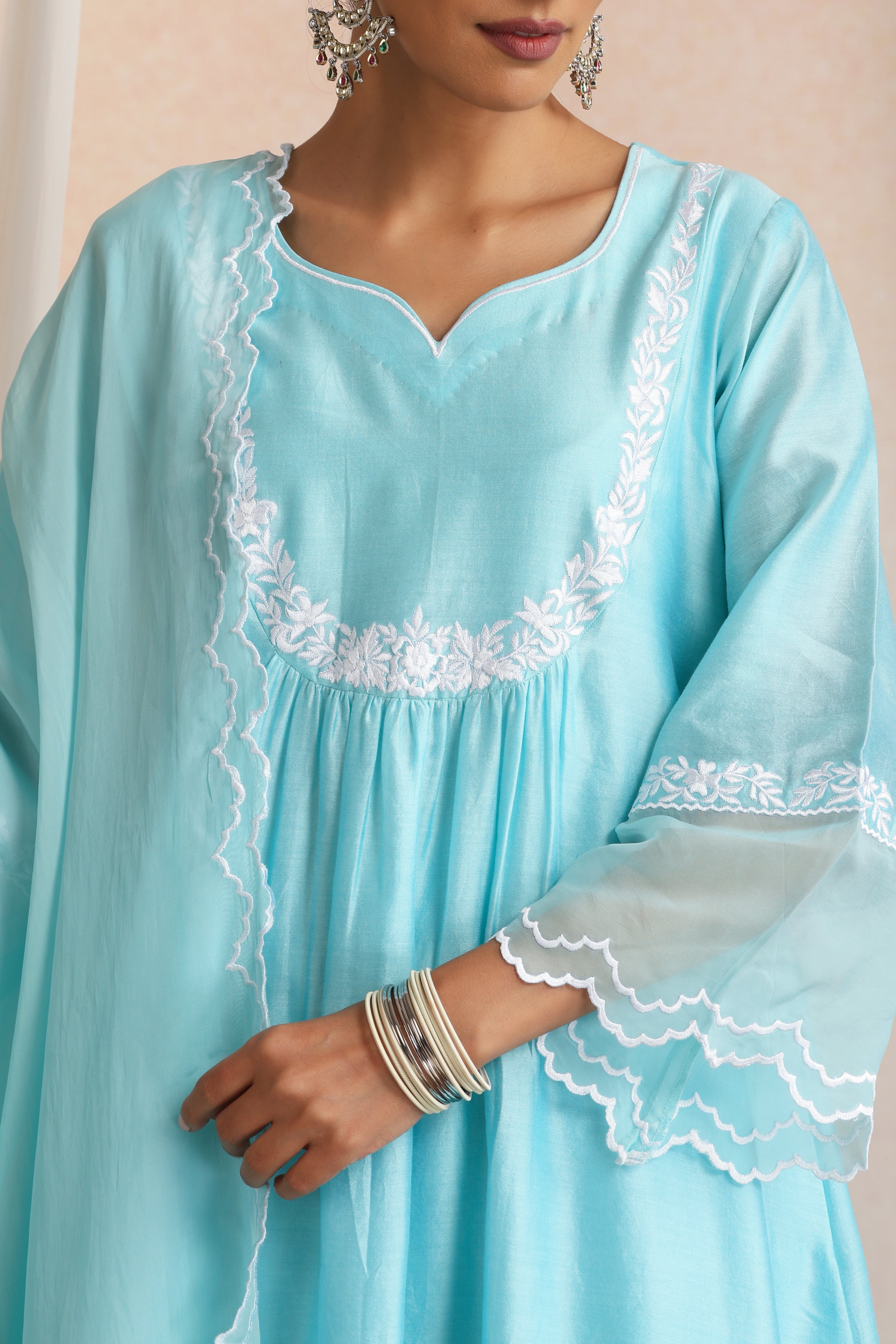 Adah Pastel Blue Embroidered Kurta Set with Dupatta