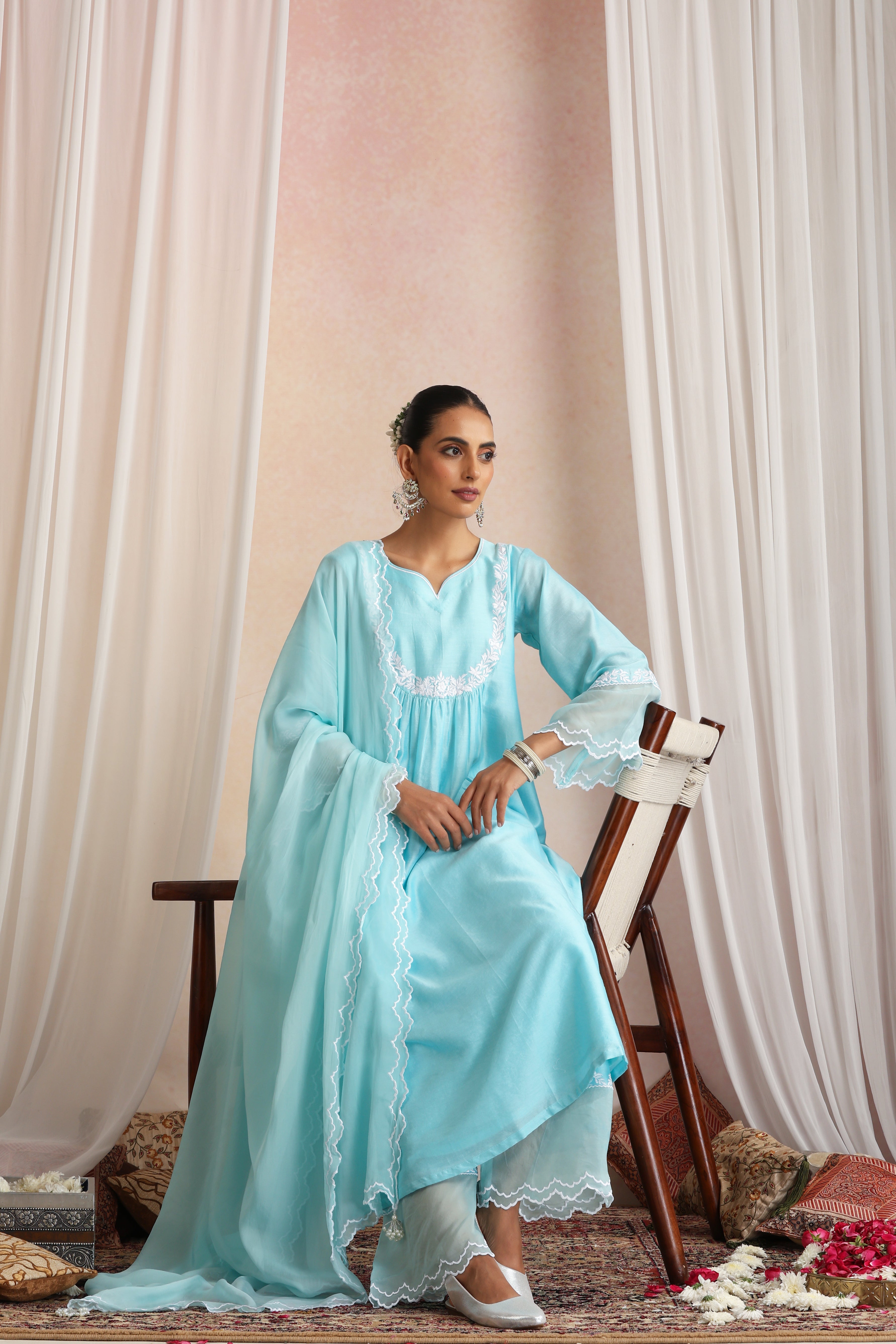 Adah Pastel Blue Embroidered Kurta Set with Dupatta