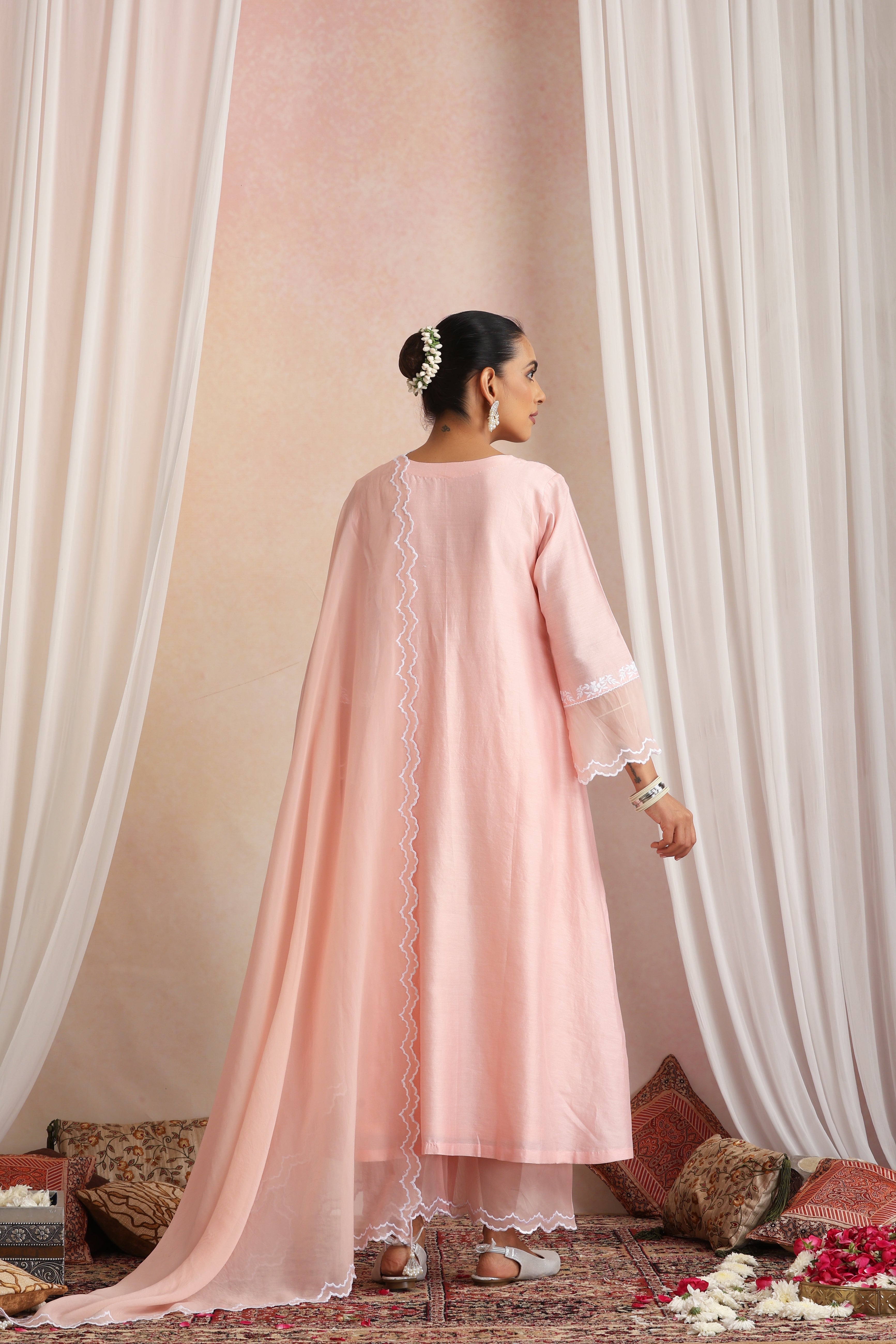 Adah Peach Embroidered Kurta Set with Dupatta