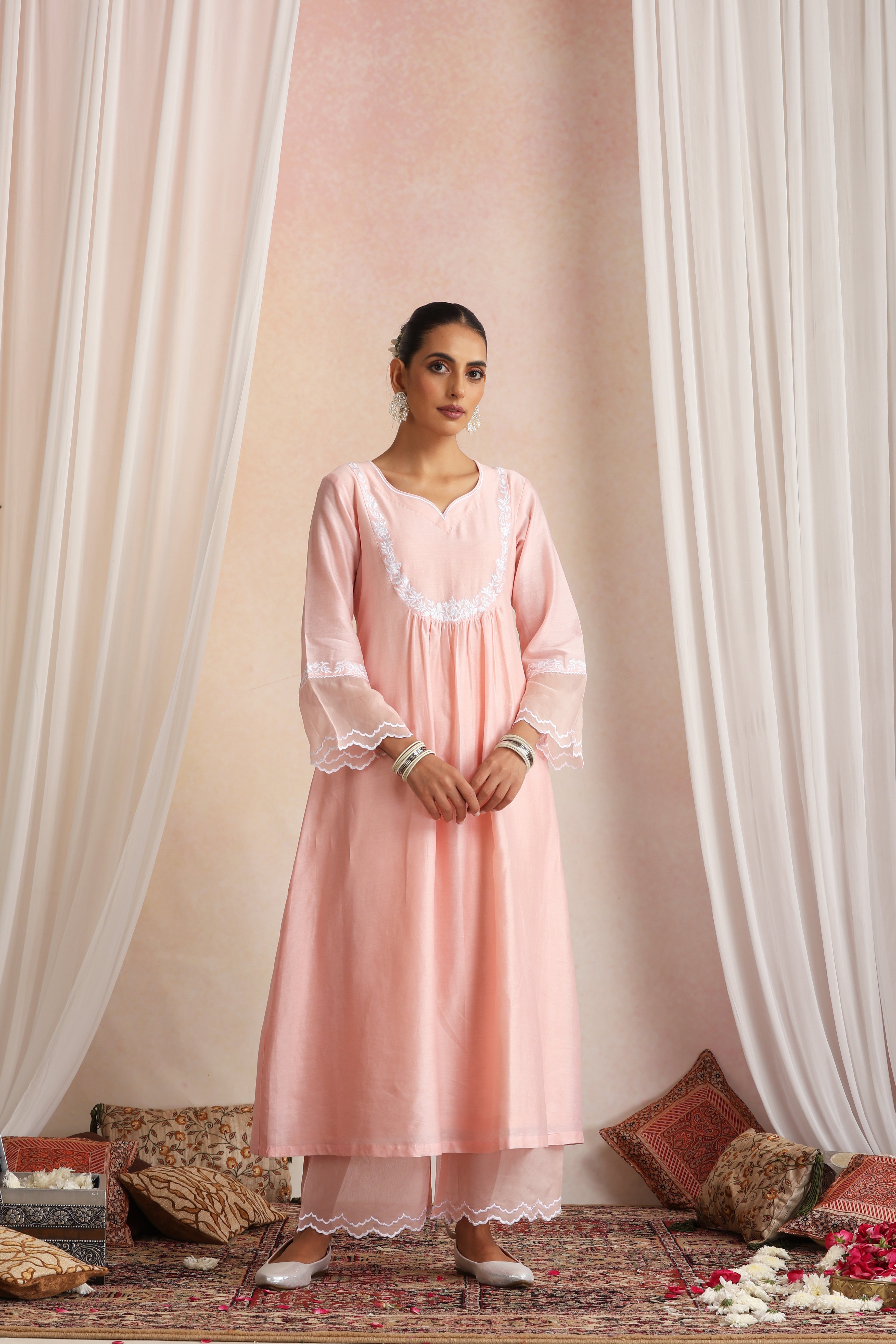 Adah Peach Embroidered Kurta Set with Dupatta