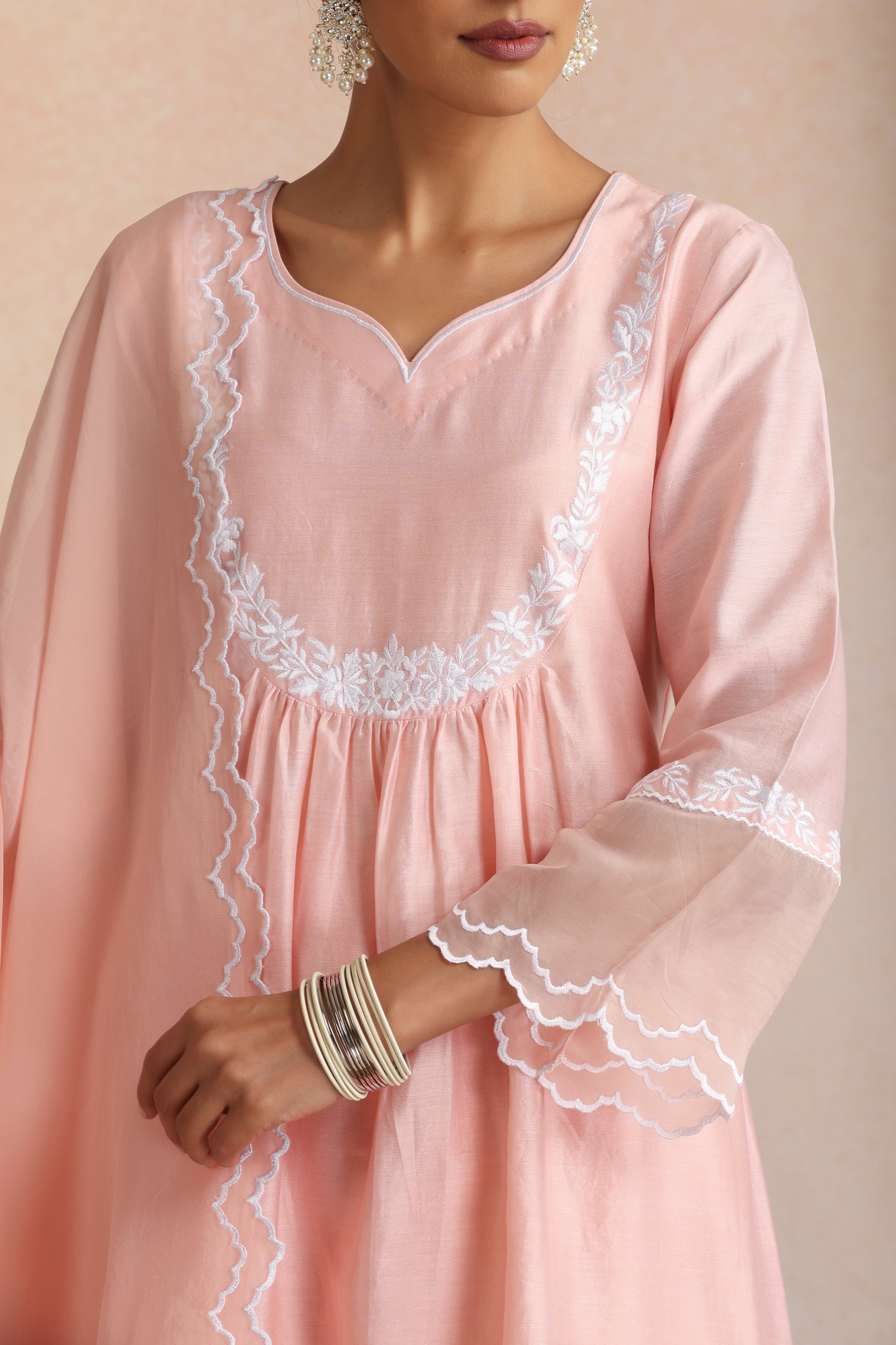 Adah Peach Embroidered Kurta Set with Dupatta