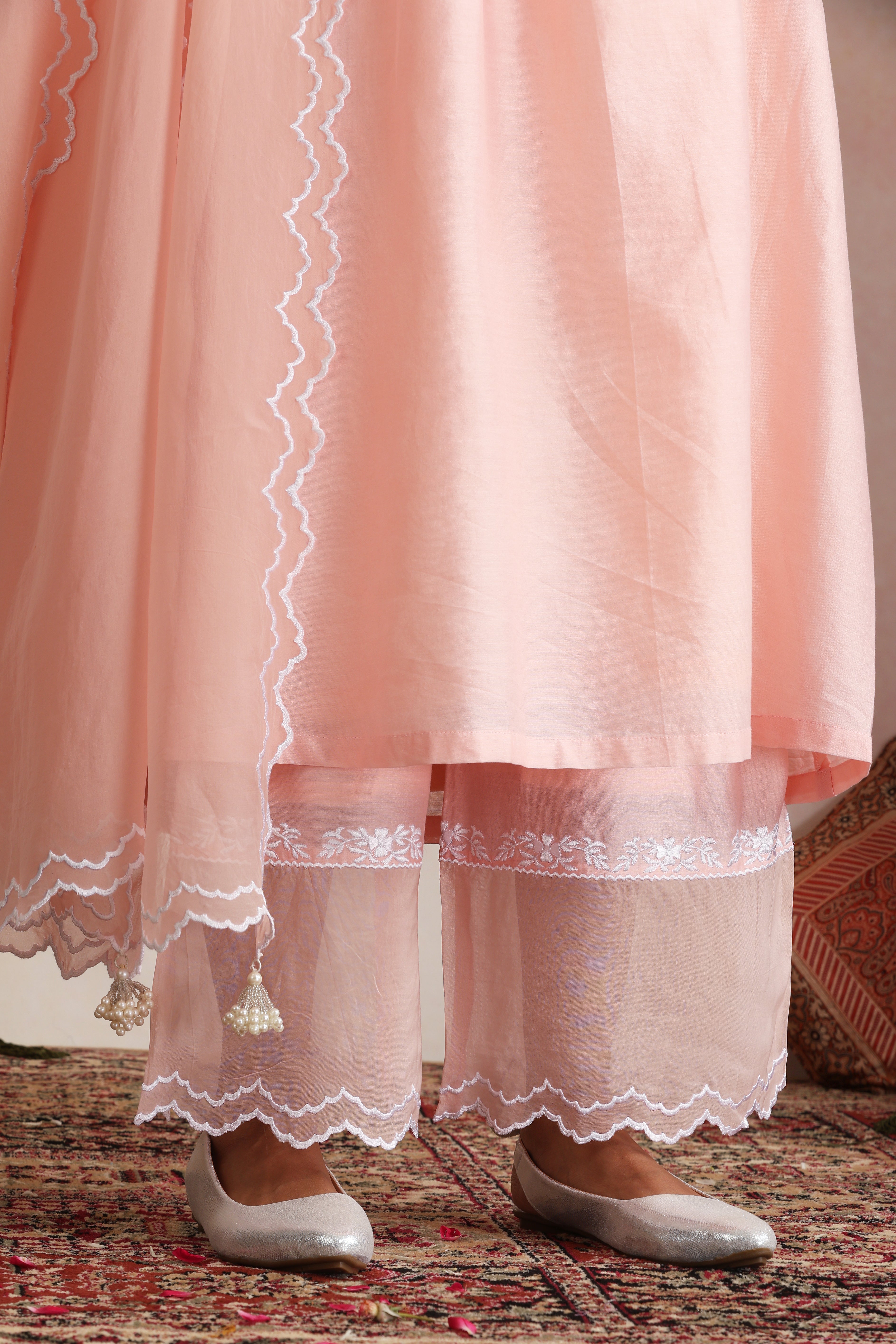 Adah Peach Embroidered Kurta Set with Dupatta