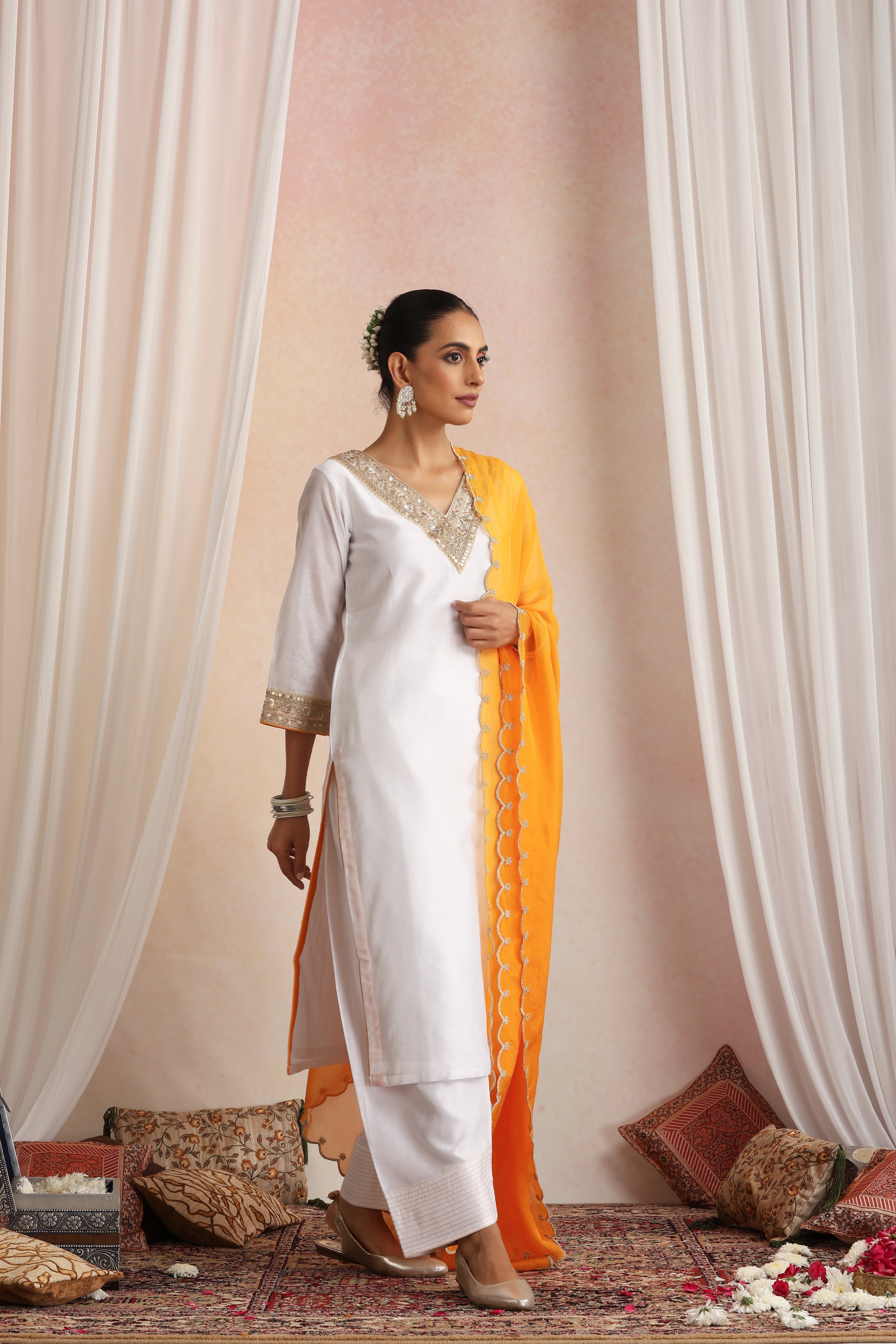 Chandini White Kurta Set with Dupatta