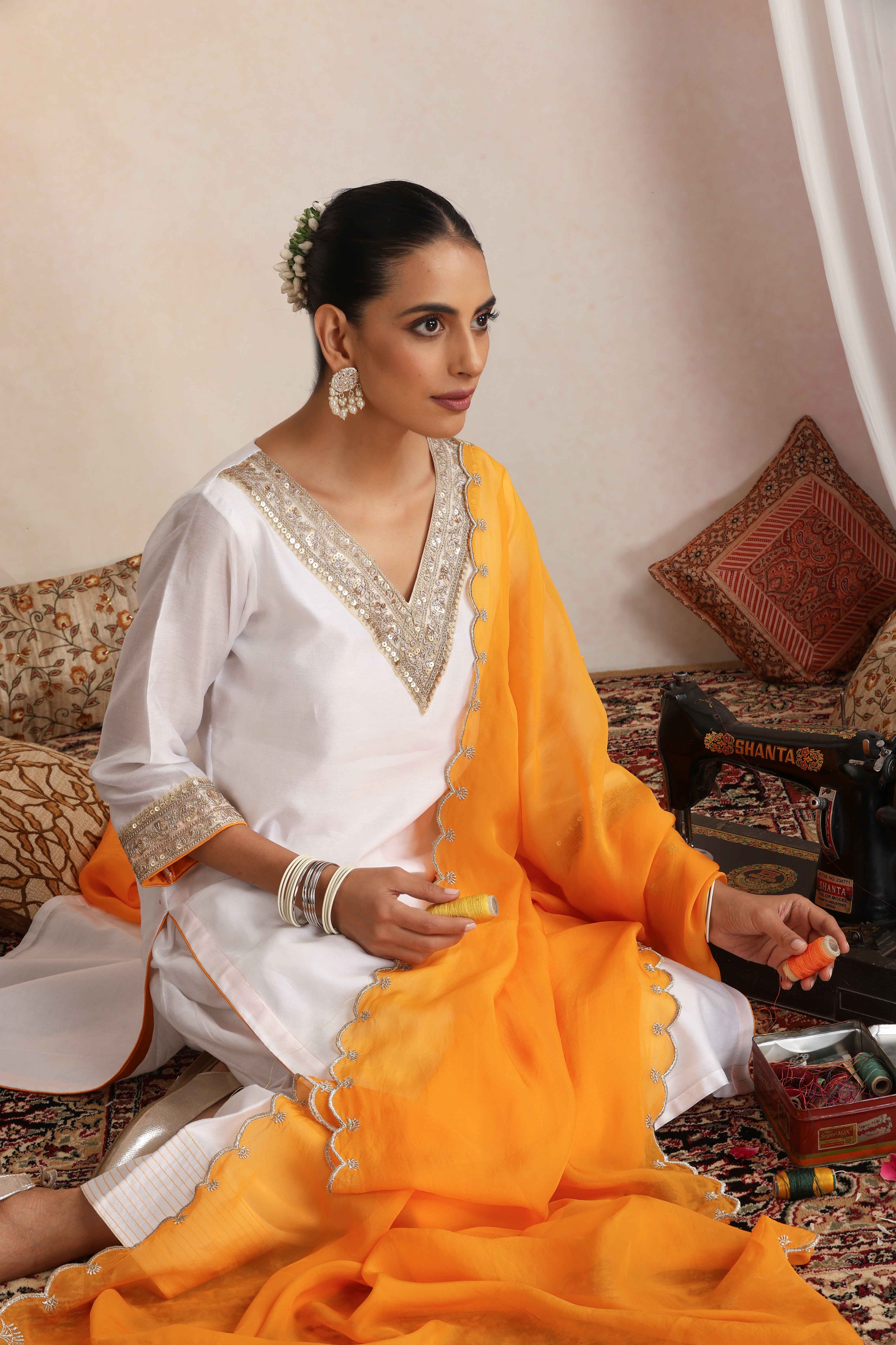Chandini White Kurta Set with Dupatta