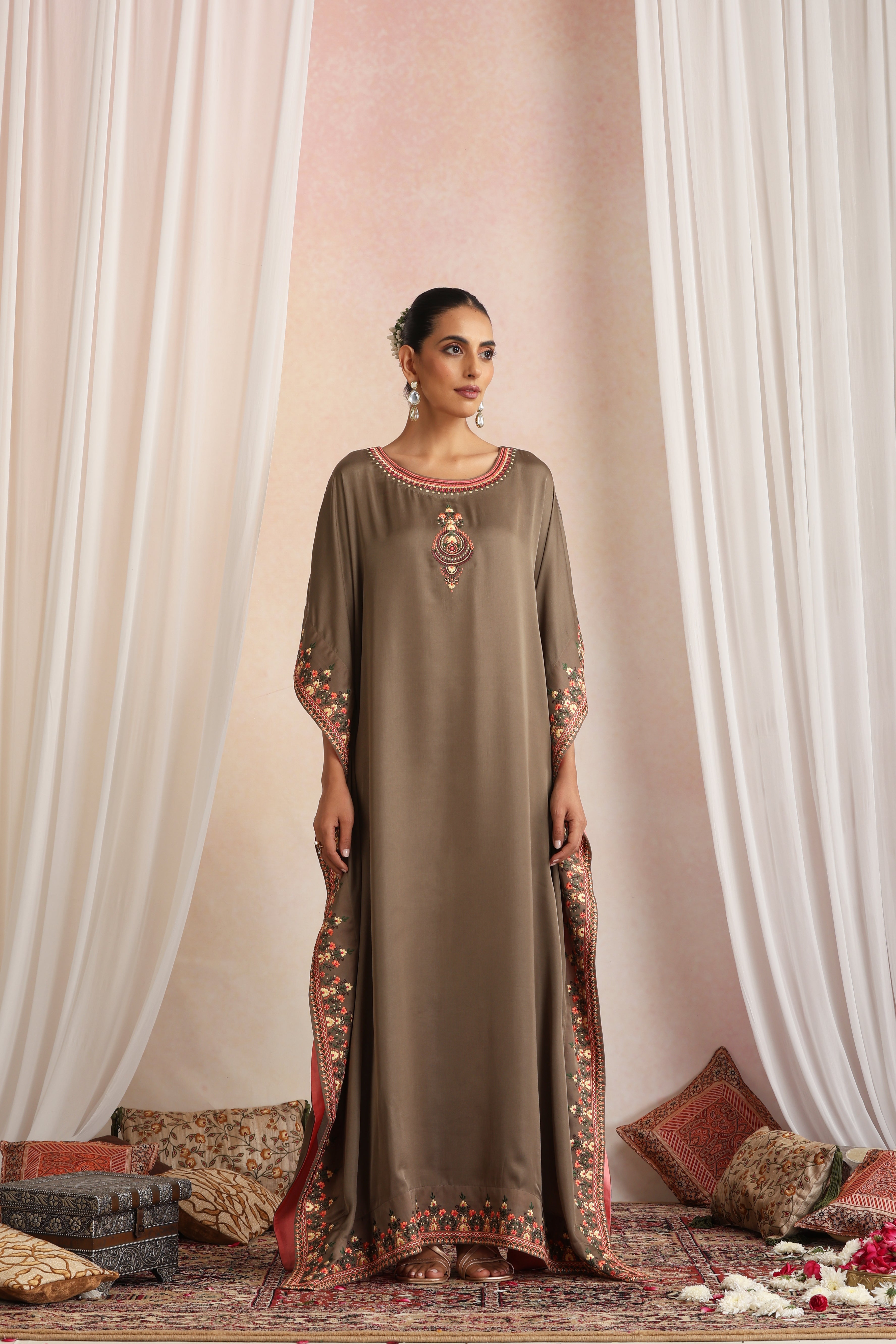 Rooh Olive Embroidered Kaftan