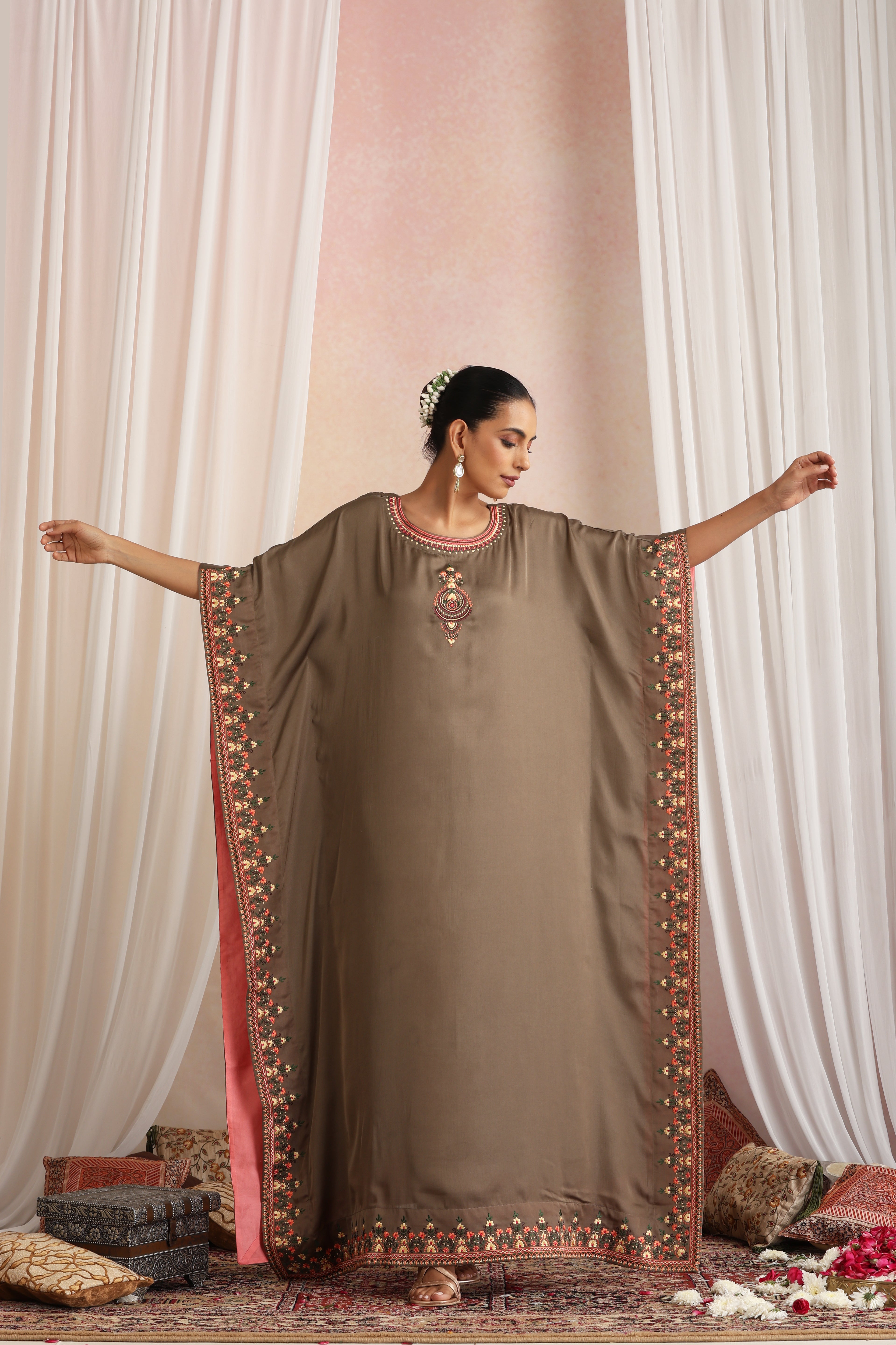 Rooh Olive Embroidered Kaftan