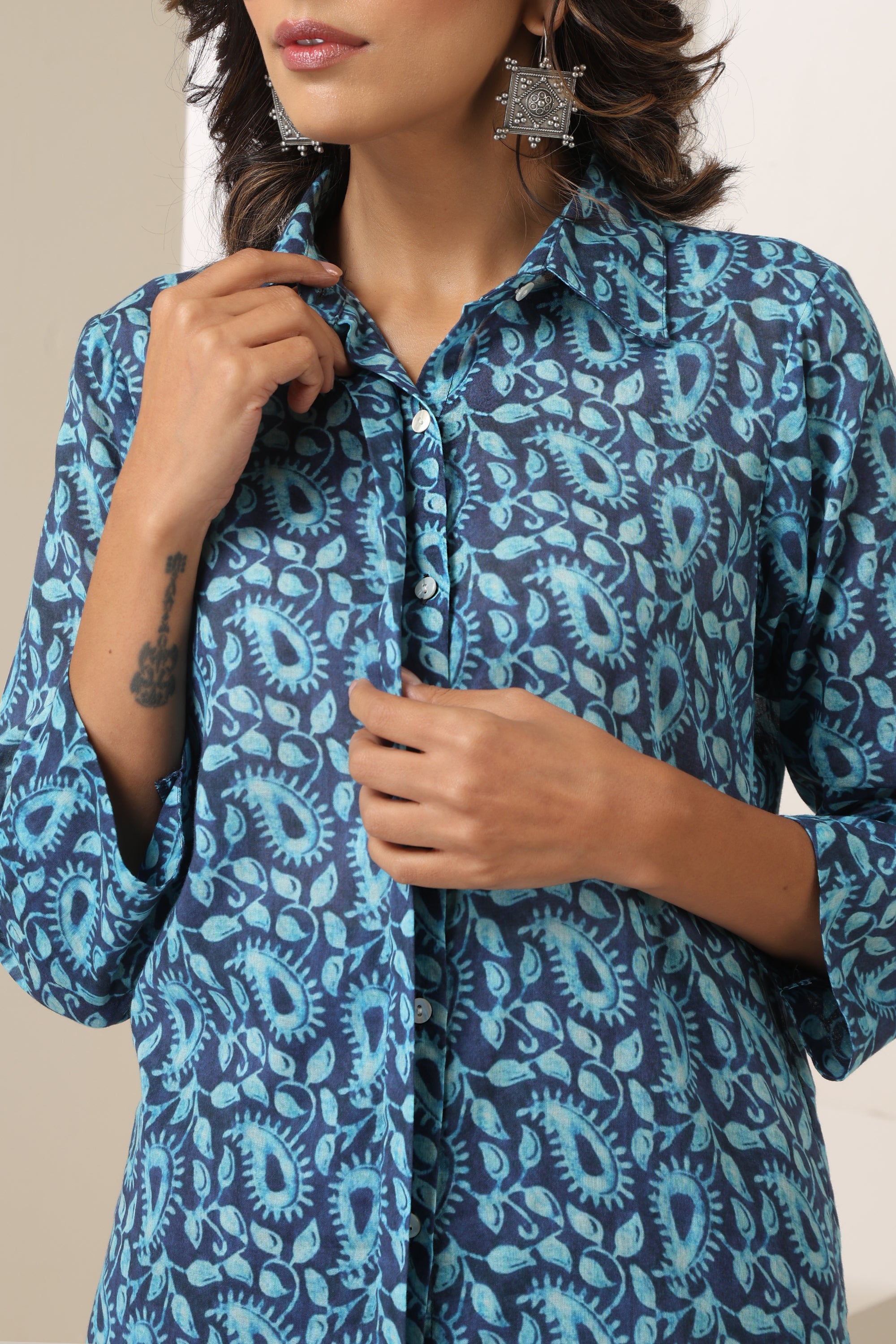 Maheen Indigo Paisley Print Co-ord Set