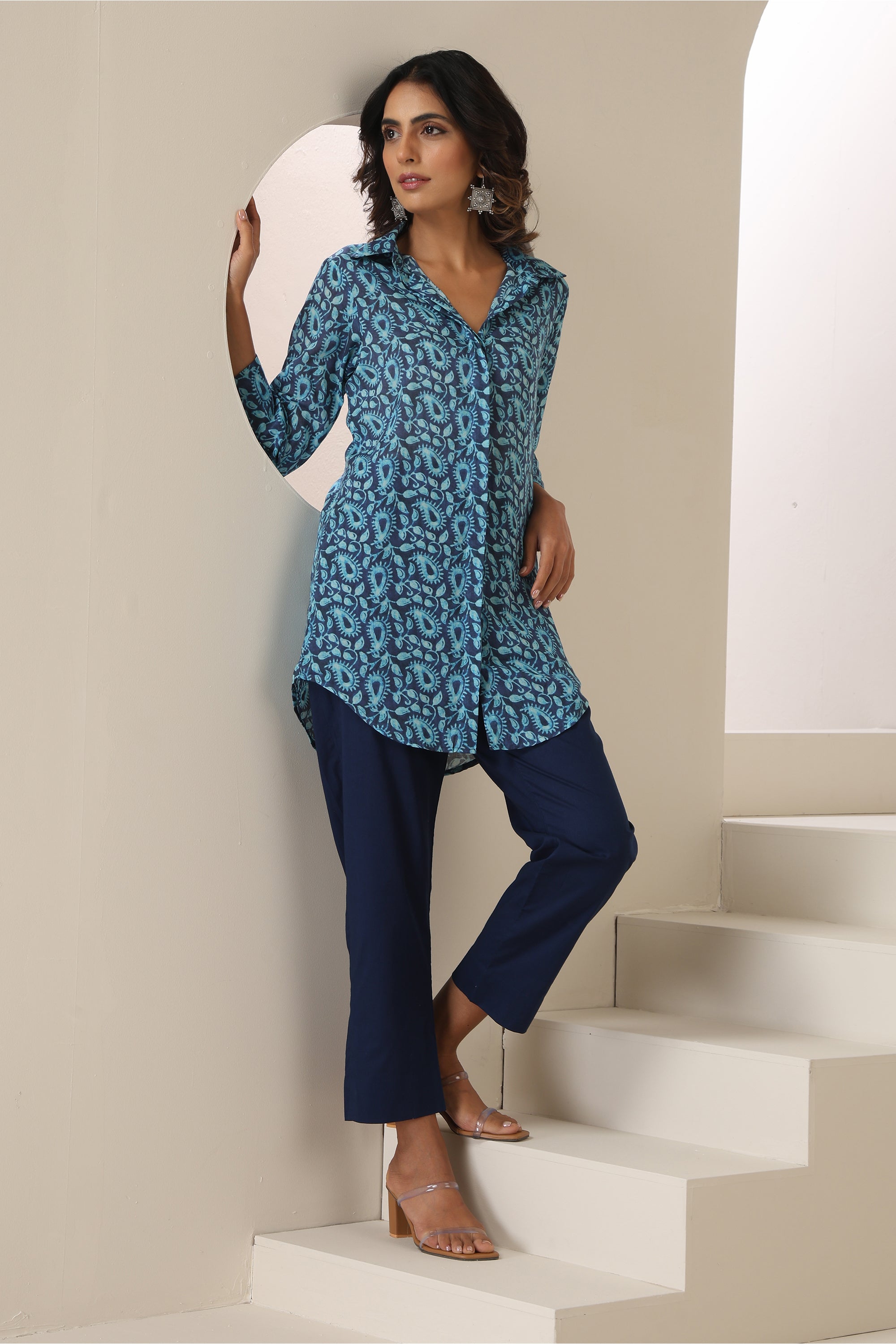 Maheen Indigo Paisley Print Co-ord Set