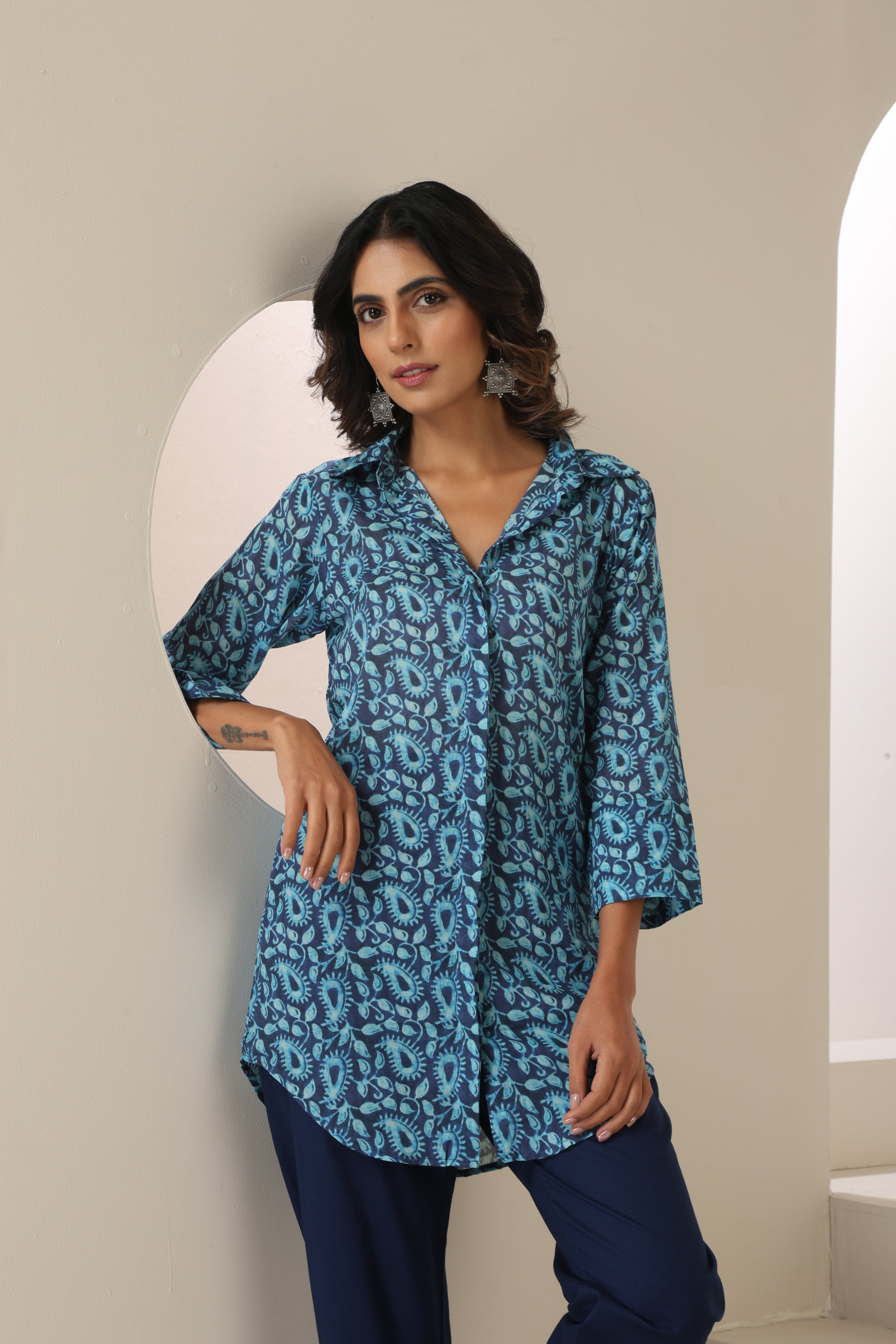 Maheen Indigo Paisley Print Co-ord Set