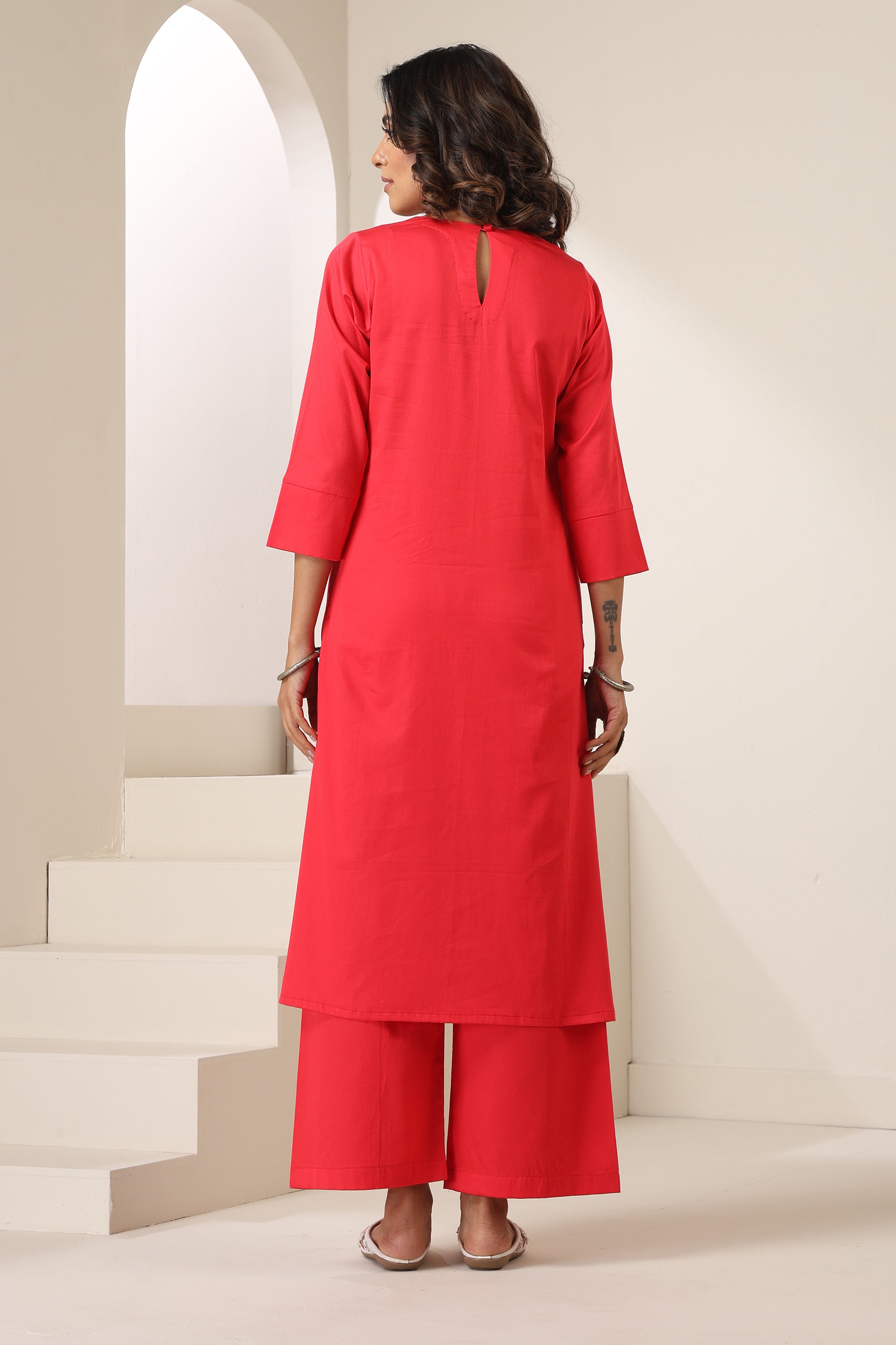 Mrisha Coral Pink Embroidered Kurta Set