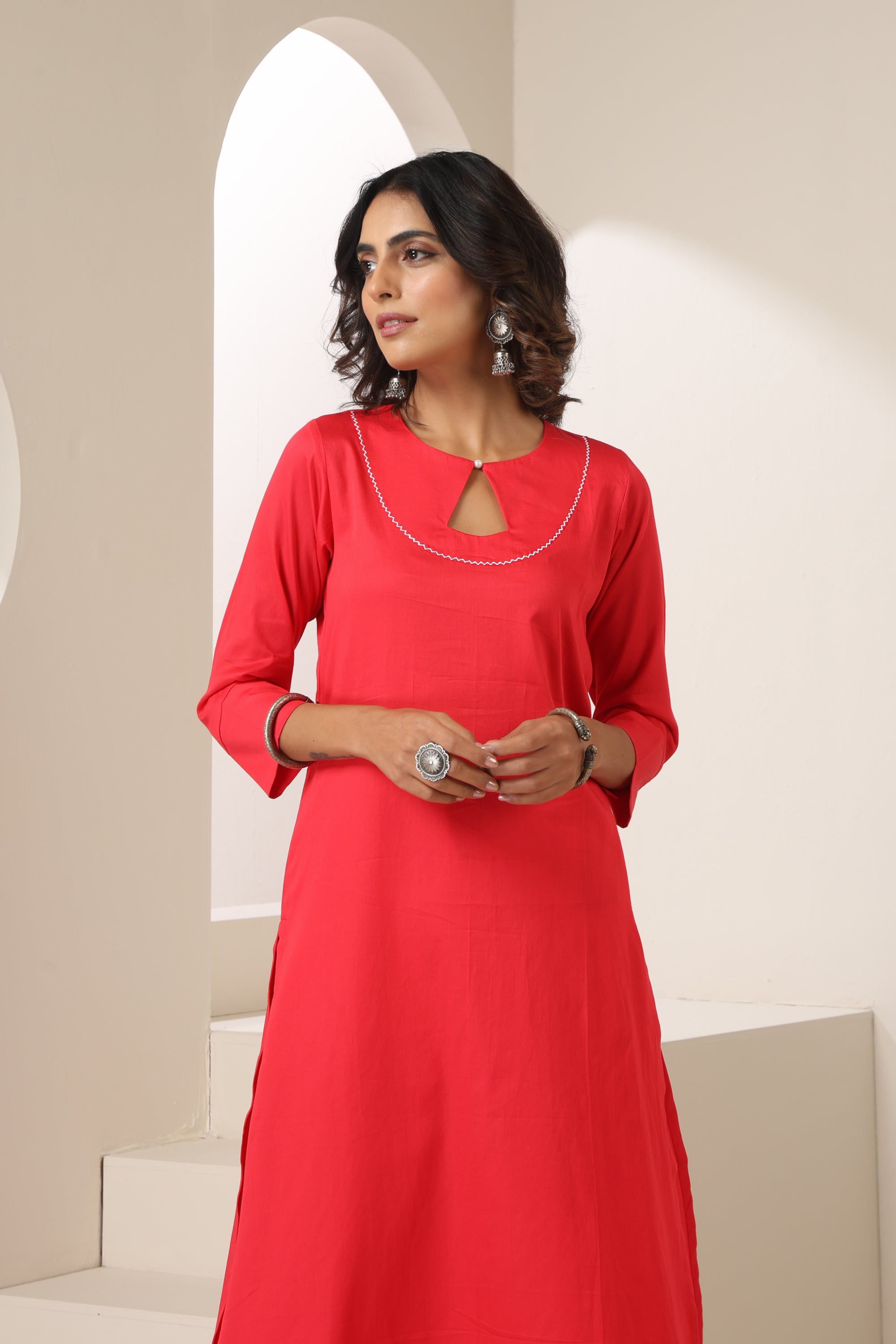 Mrisha Coral Pink Embroidered Kurta Set
