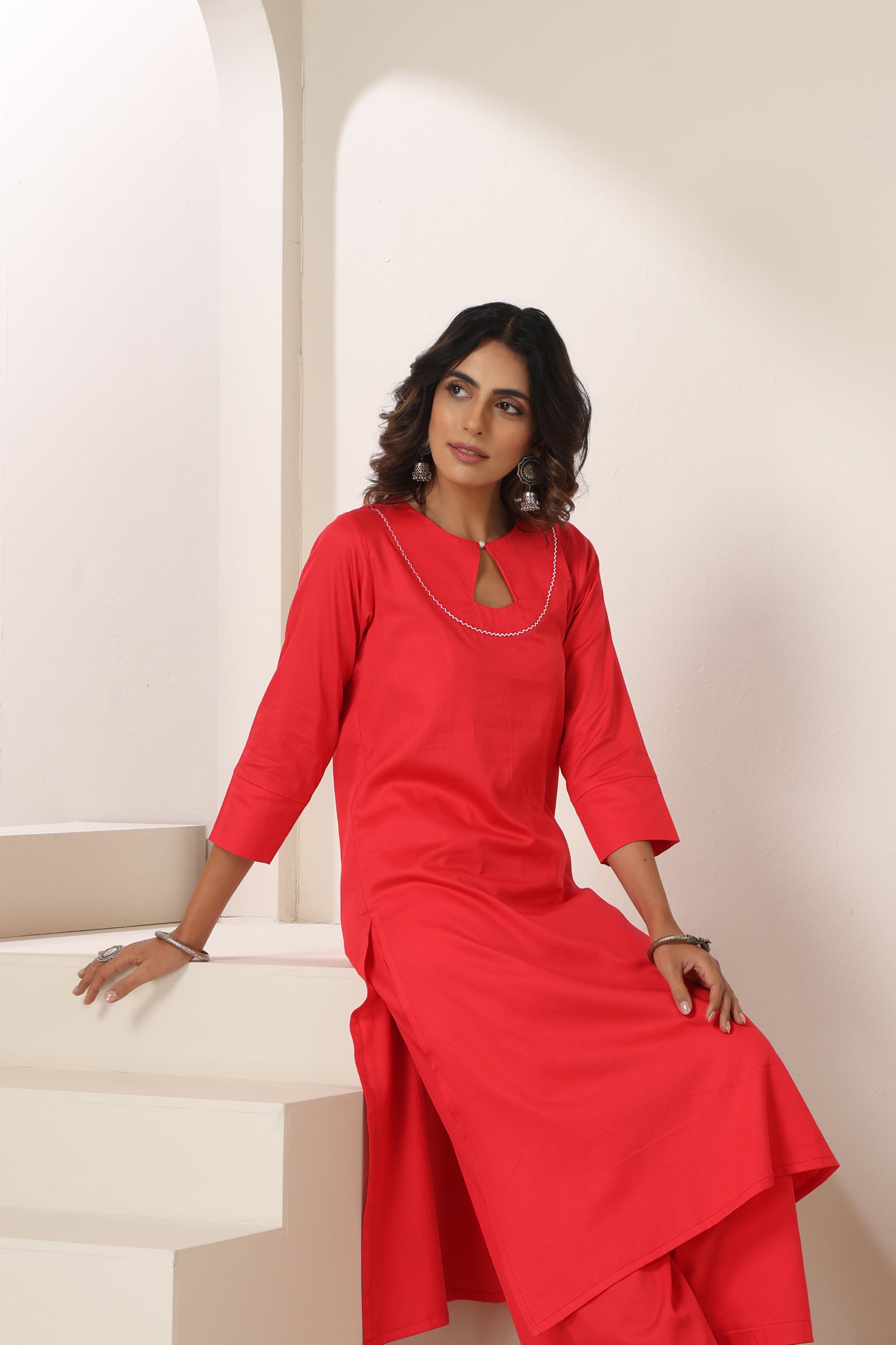 Mrisha Coral Pink Embroidered Kurta Set