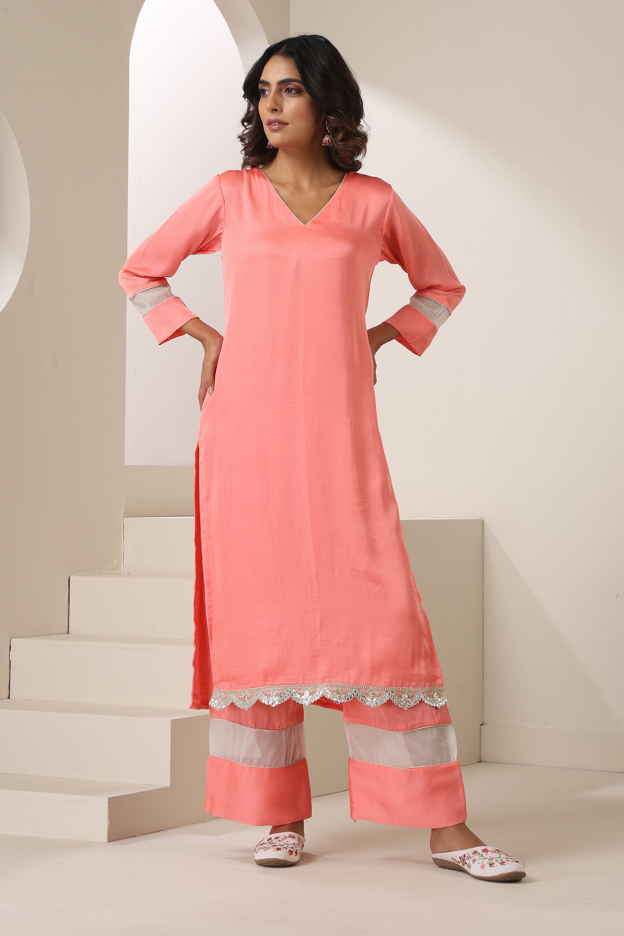 Rasika Scalped Peach Kurta Set