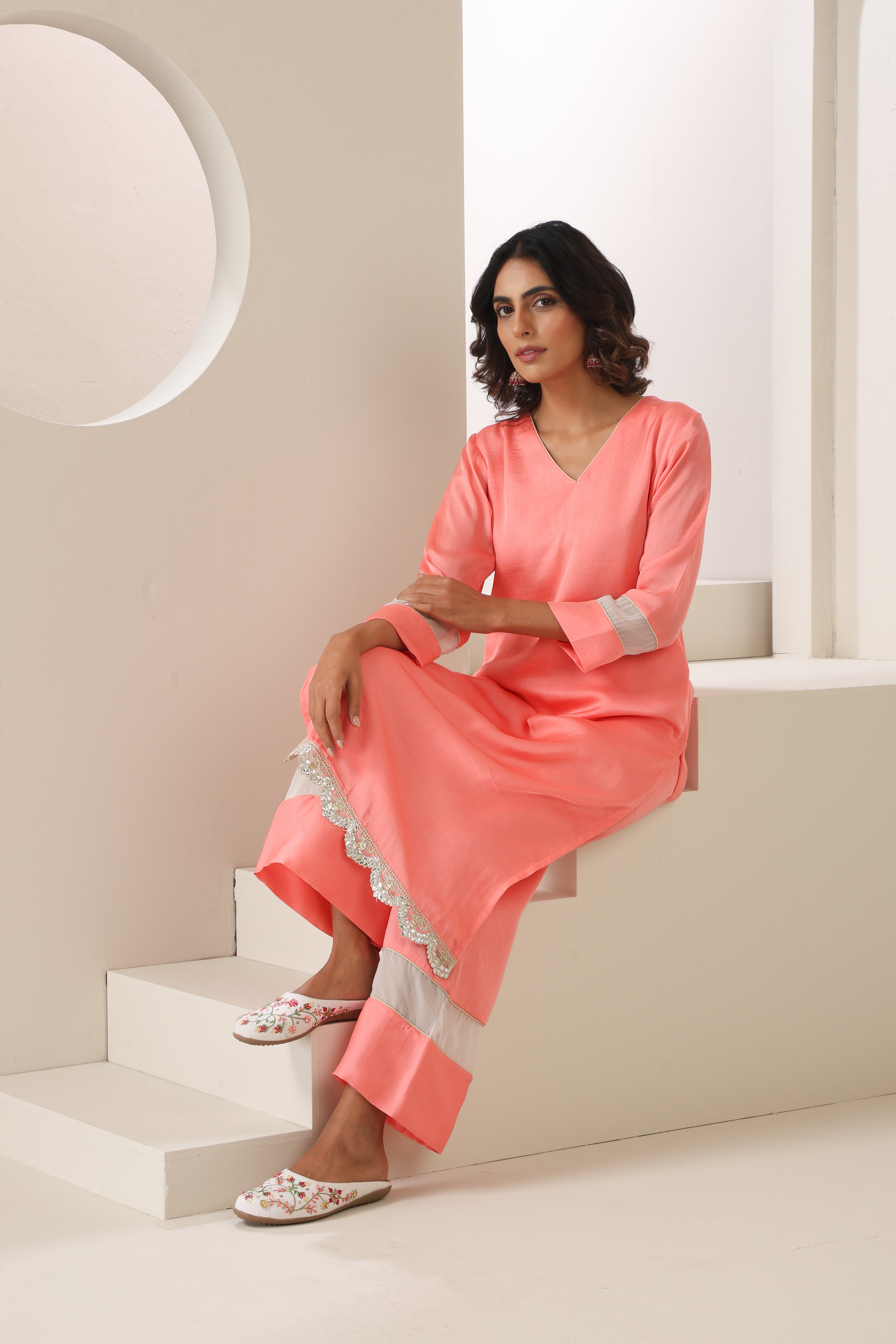 Rasika Scalped Peach Kurta Set